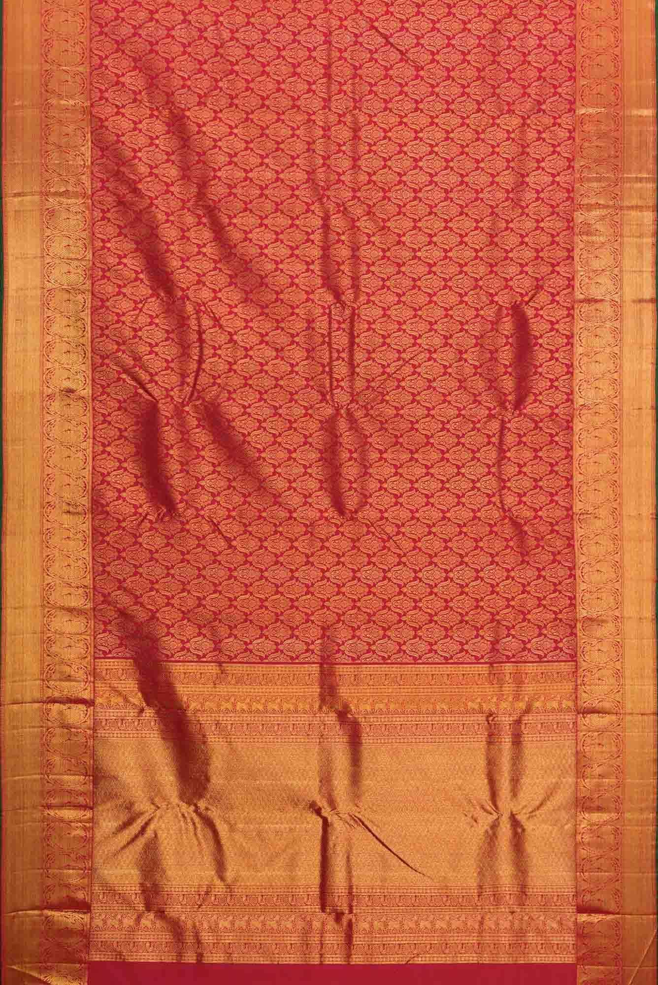 Pure Silk Pure Zari Red Dual Tone Kanjivaram Saree - Image 4