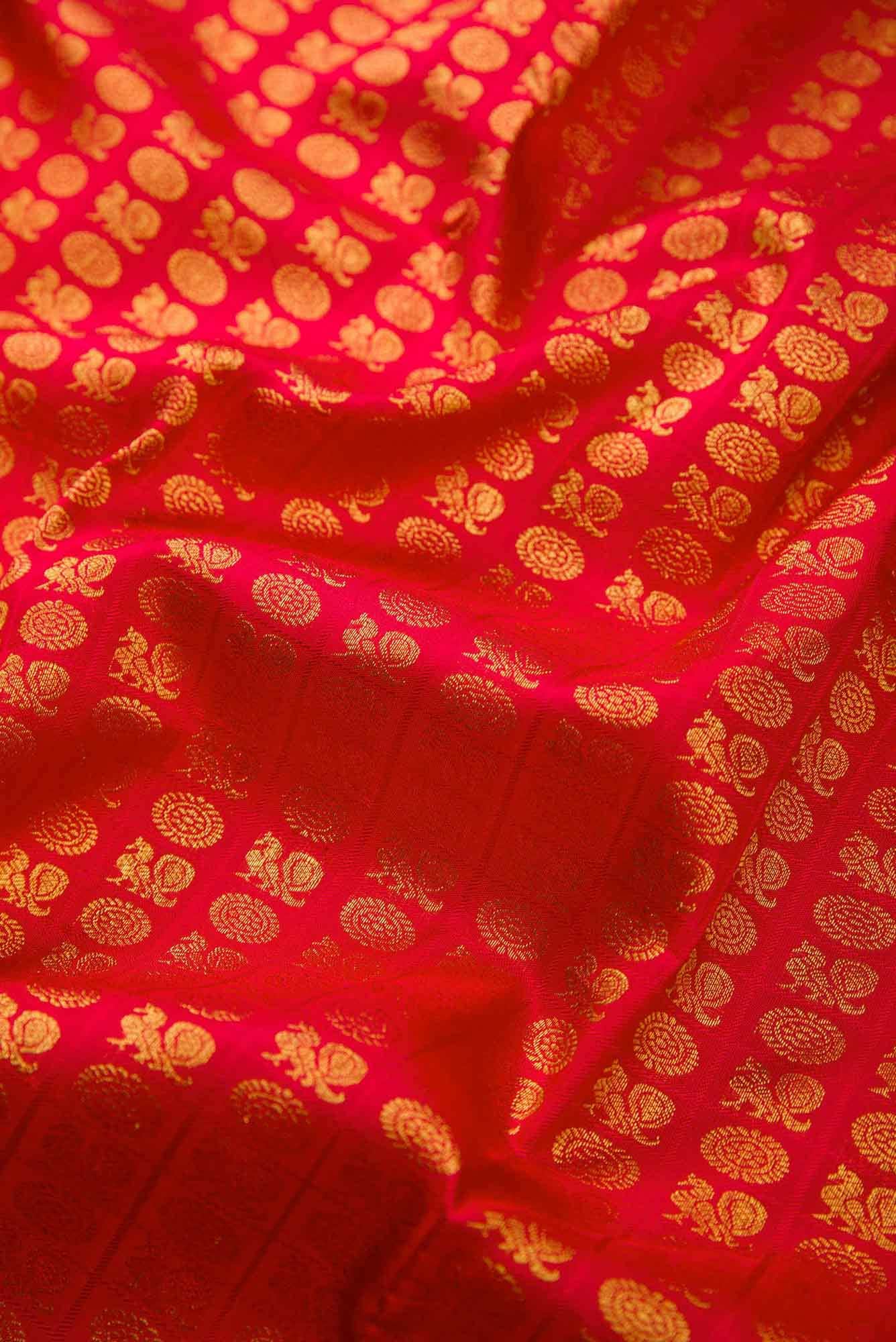 Pure Silk Pure Zari Red Dual Tone Kanjivaram Saree - Image 3