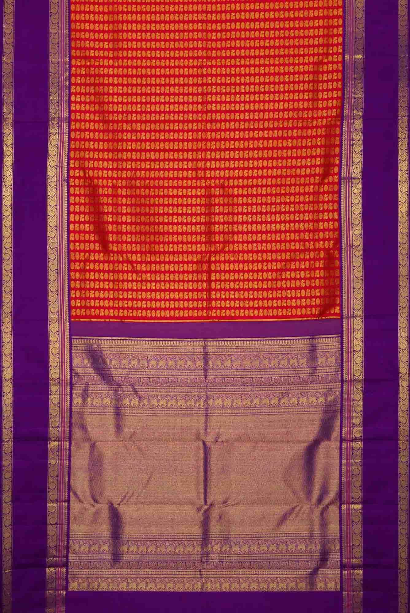 Pure Silk Pure Zari Red Dual Tone Kanjivaram Saree - Image 4