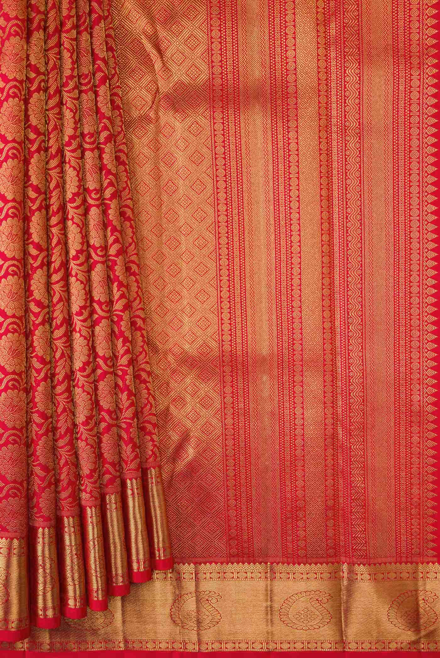 Pure Silk Pure Zari Red Dual Tone Kanjivaram Saree - Image 2