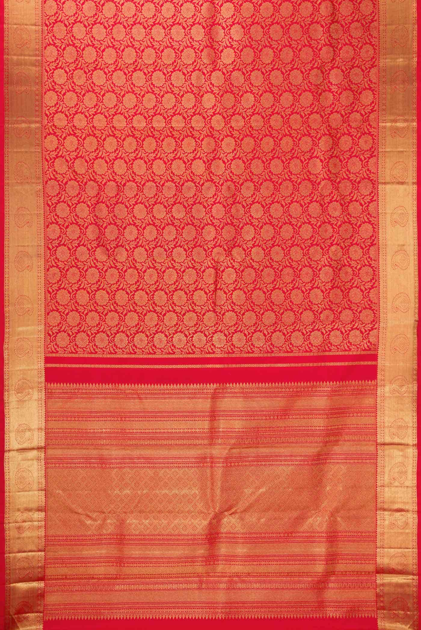 Pure Silk Pure Zari Red Dual Tone Kanjivaram Saree - Image 4