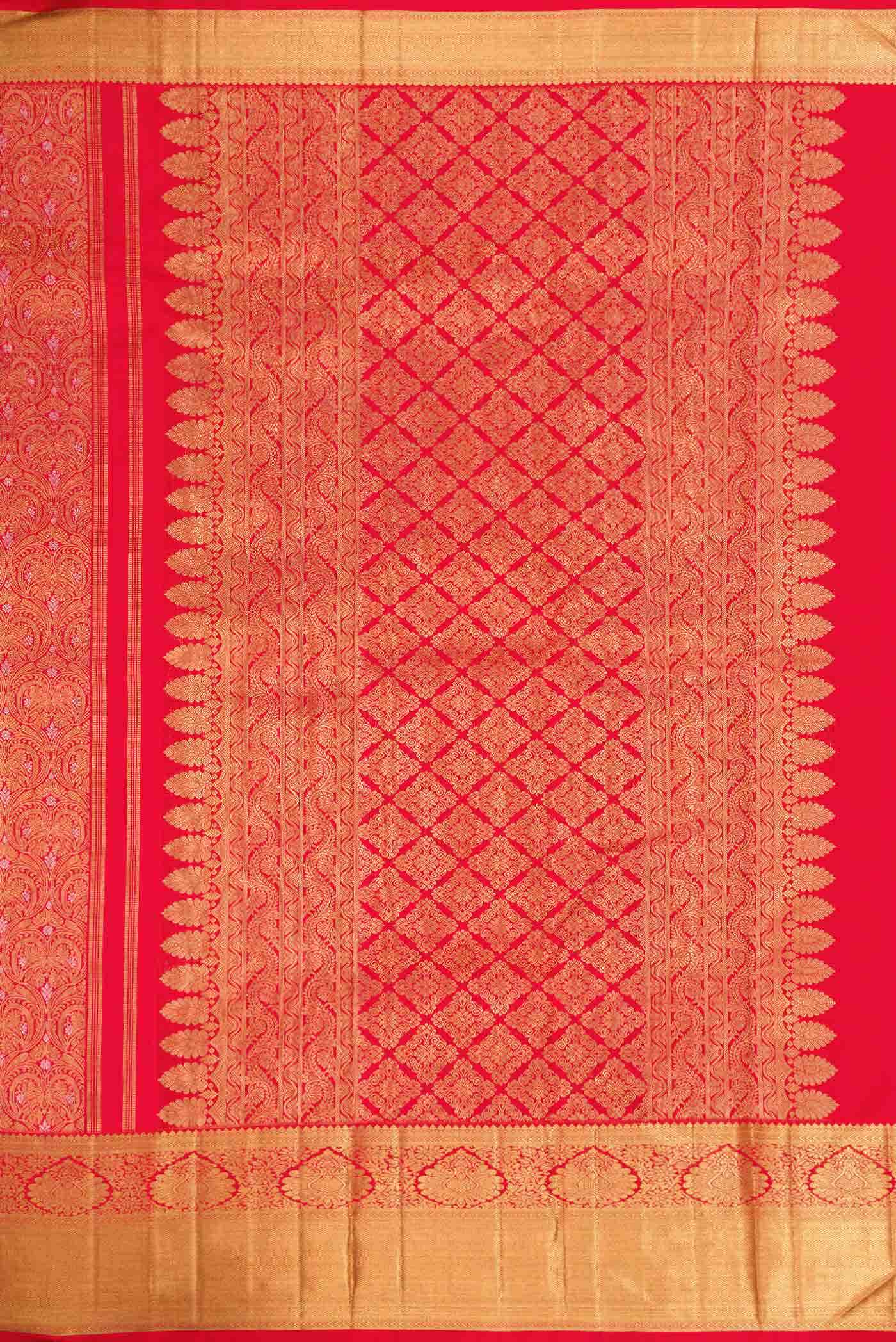 Pure Silk Pure Zari Red Dual Tone Kanjivaram Saree - Image 5