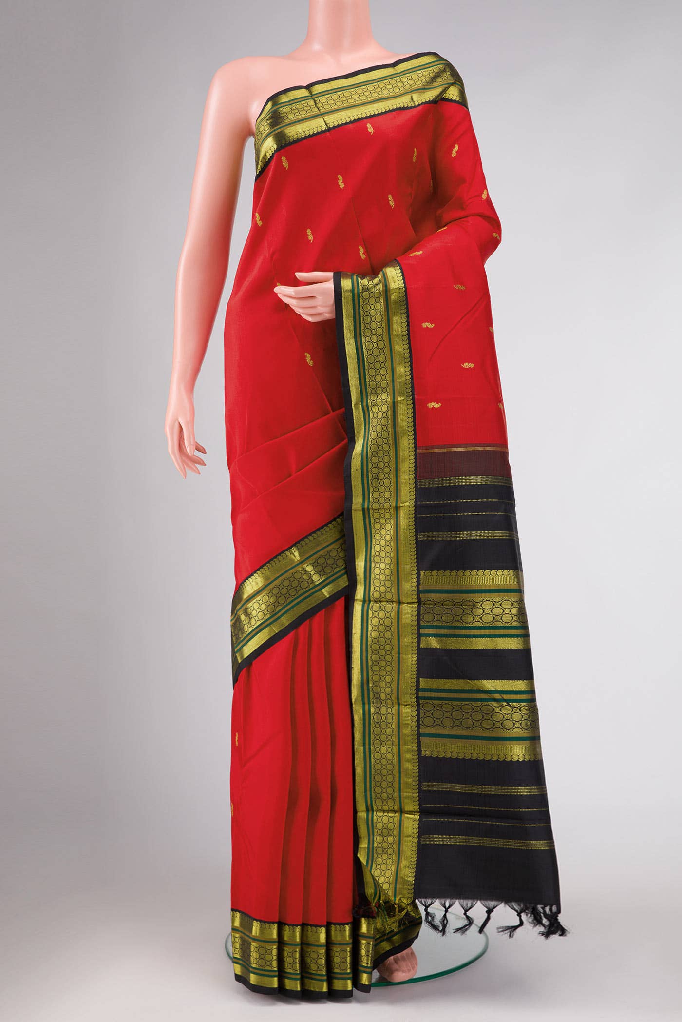 Pure Silk Pure Zari Red Dual Tone Kanjivaram Saree