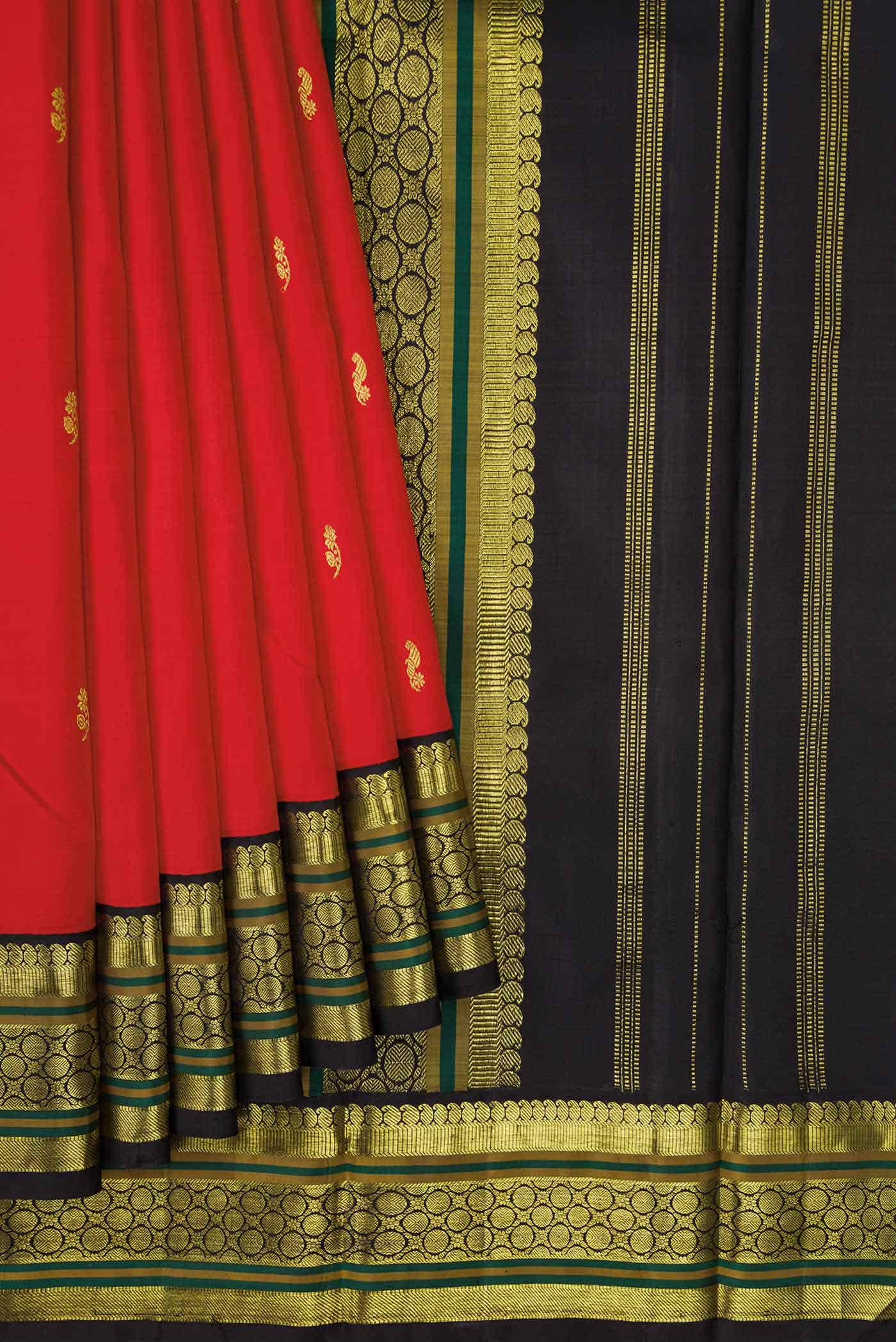Pure Silk Pure Zari Red Dual Tone Kanjivaram Saree - Image 2