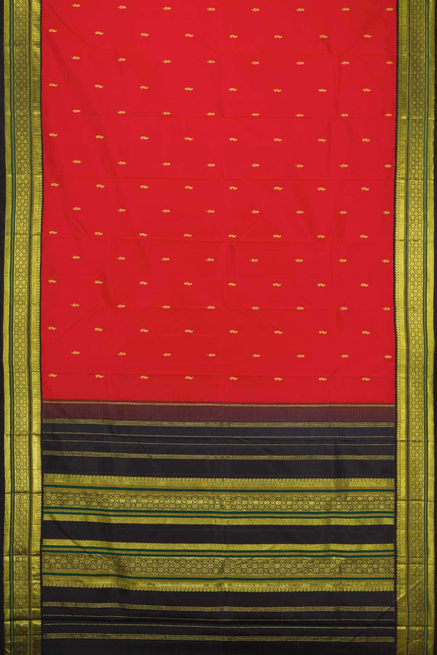 Pure Silk Pure Zari Red Dual Tone Kanjivaram Saree - Image 4
