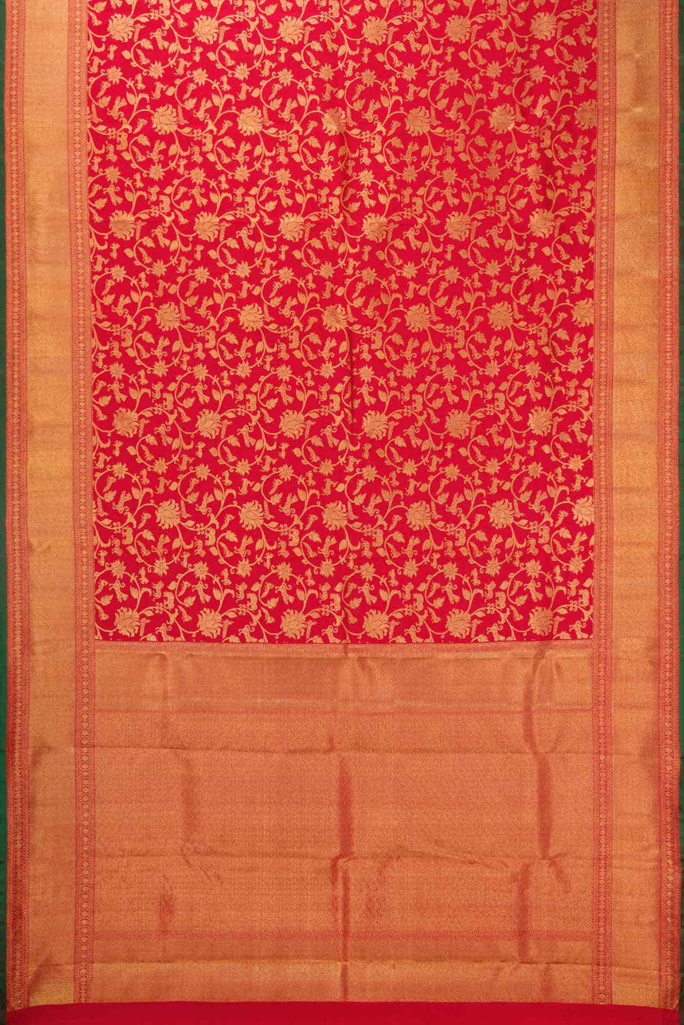 Pure Silk Pure Zari Red Dual Tone Kanjivaram Saree - Image 4