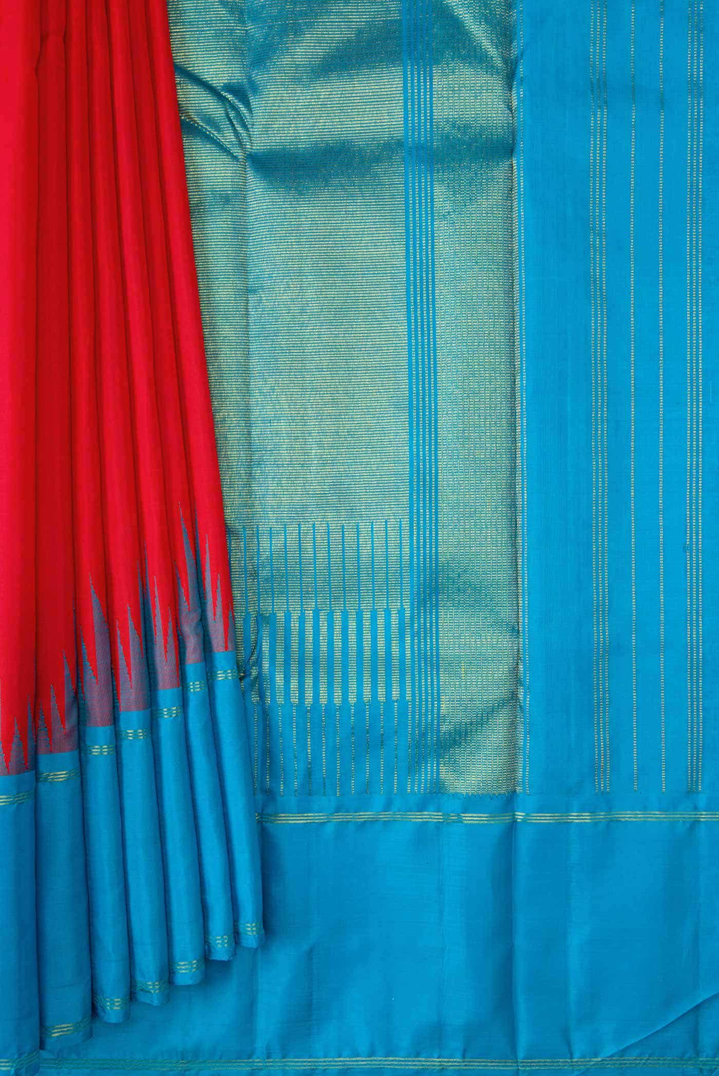 Pure Silk Pure Zari Red Dual Tone Kanjivaram Saree - Image 2