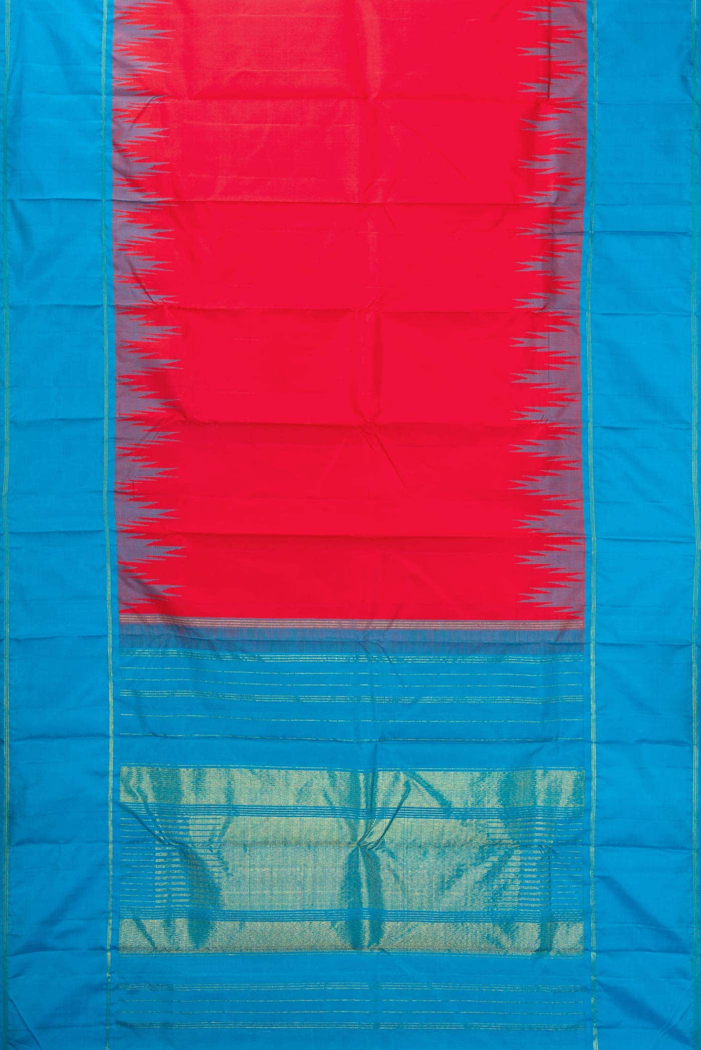 Pure Silk Pure Zari Red Dual Tone Kanjivaram Saree - Image 4