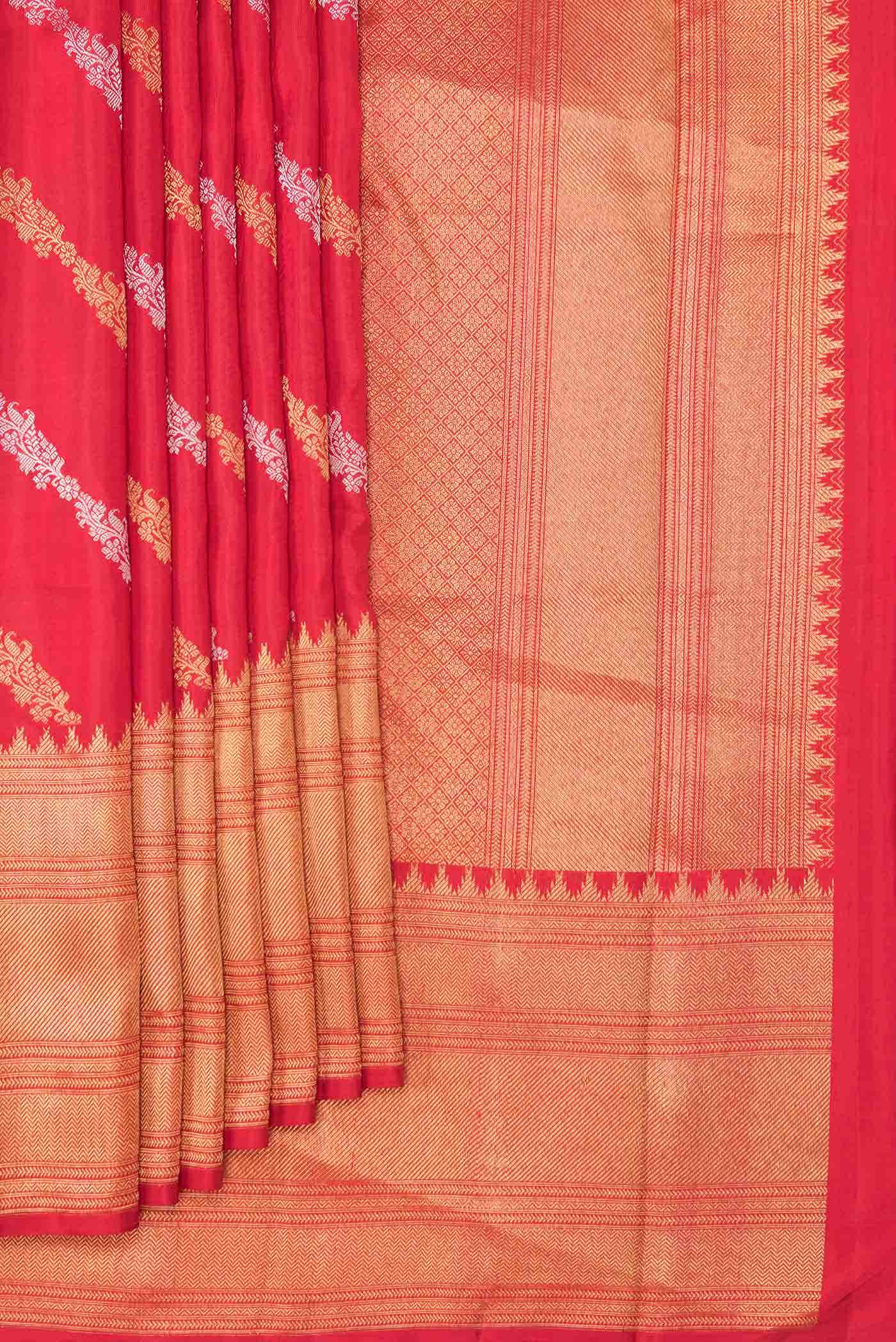 Pure Silk Pure Zari Red Dual Tone Kanjivaram Saree - Image 2