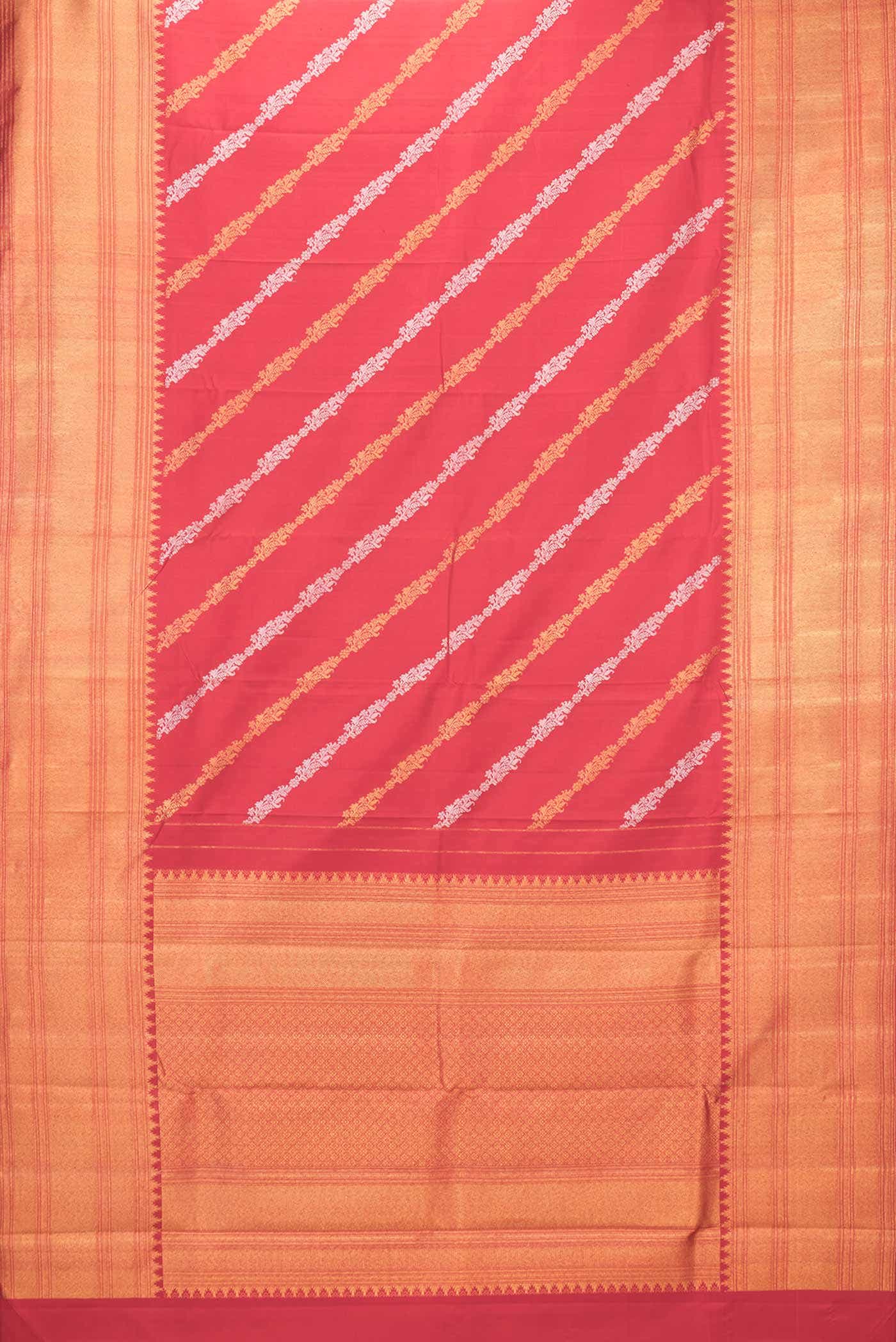 Pure Silk Pure Zari Red Dual Tone Kanjivaram Saree - Image 4