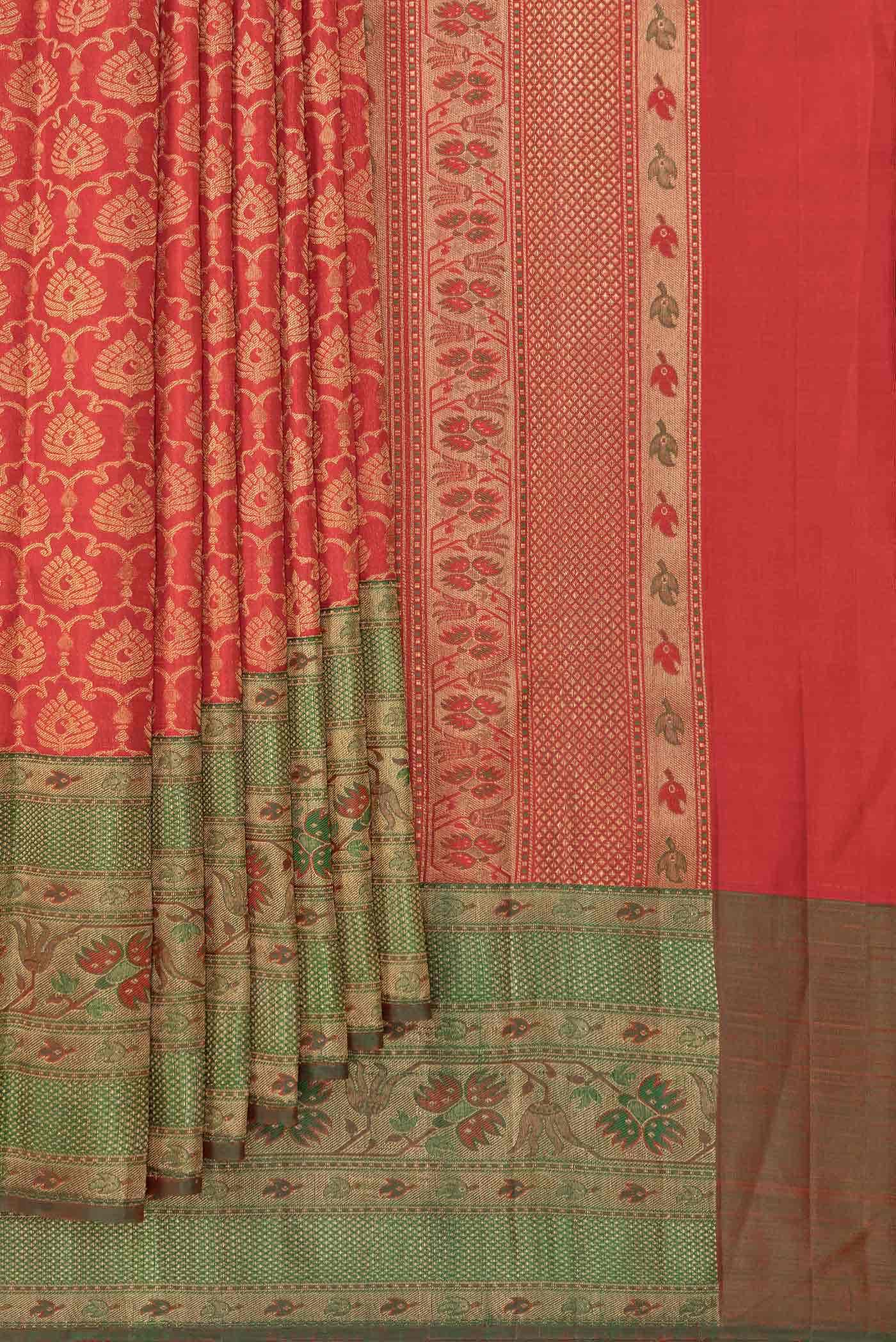 Pure Silk Pure Zari Red Dual Tone Kanjivaram Saree - Image 2
