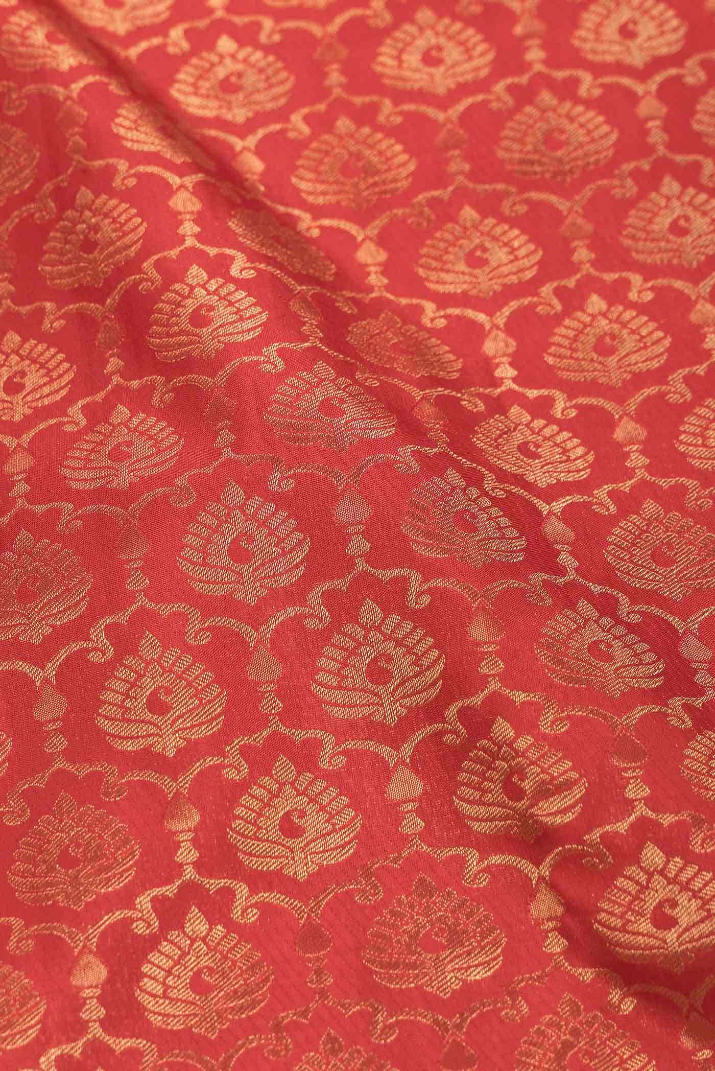 Pure Silk Pure Zari Red Dual Tone Kanjivaram Saree - Image 3
