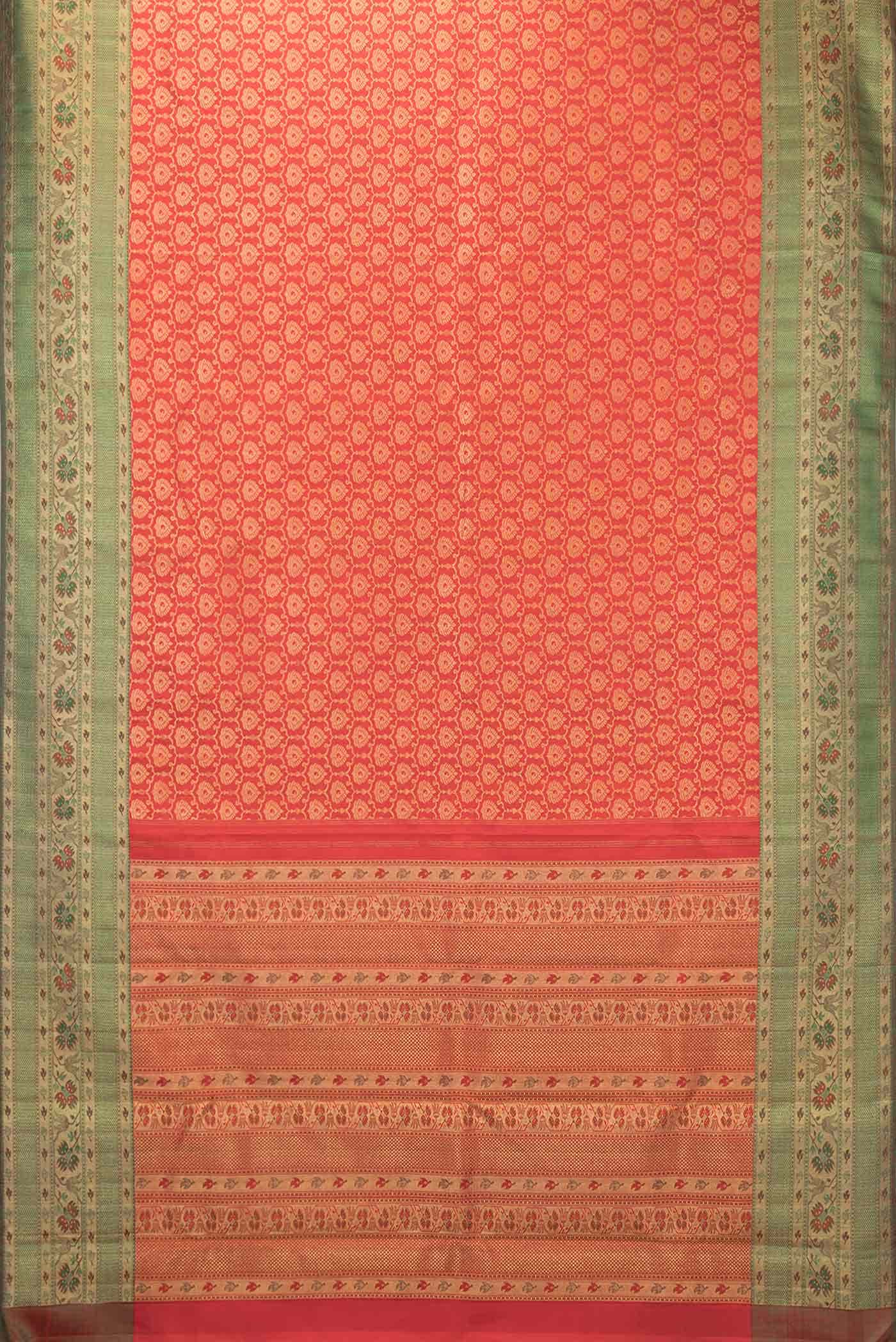 Pure Silk Pure Zari Red Dual Tone Kanjivaram Saree - Image 4
