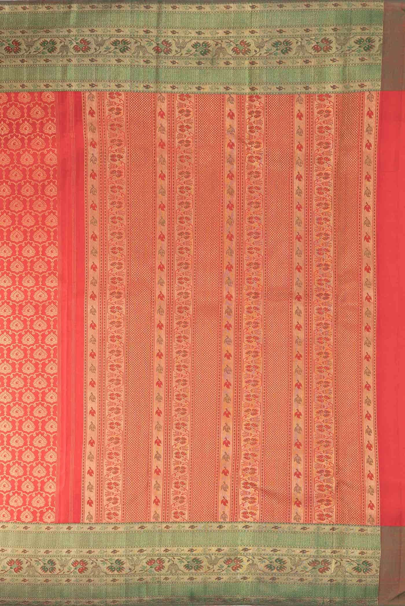 Pure Silk Pure Zari Red Dual Tone Kanjivaram Saree - Image 5