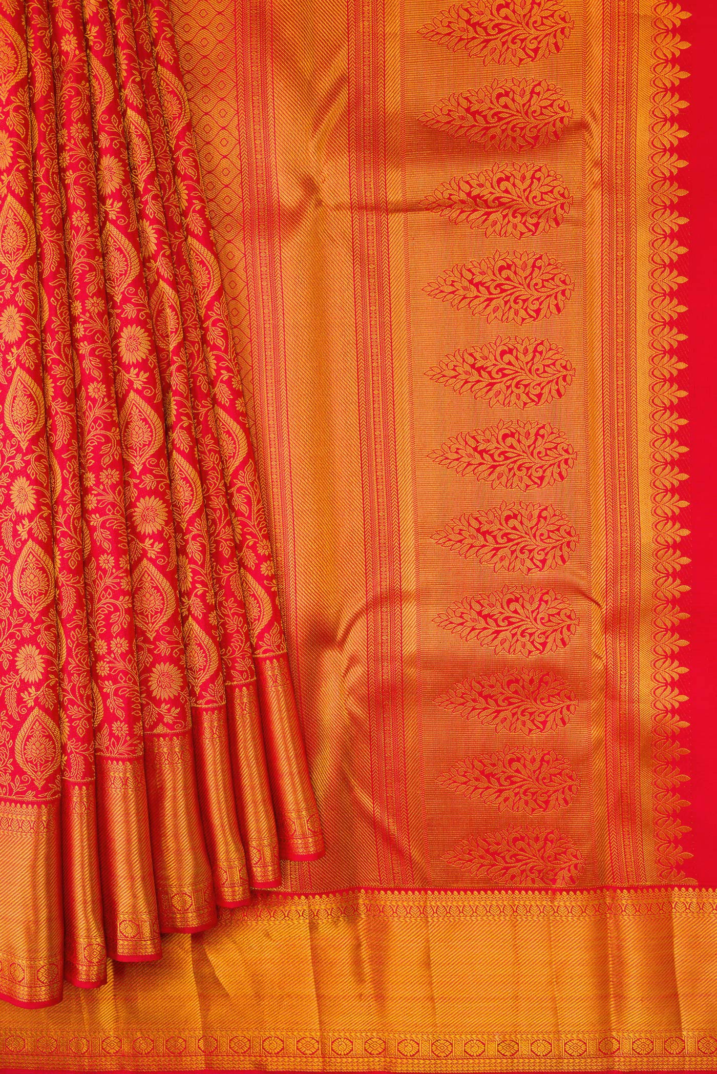 Red Dual Tone Kanjivaram Silk Saree - Image 4