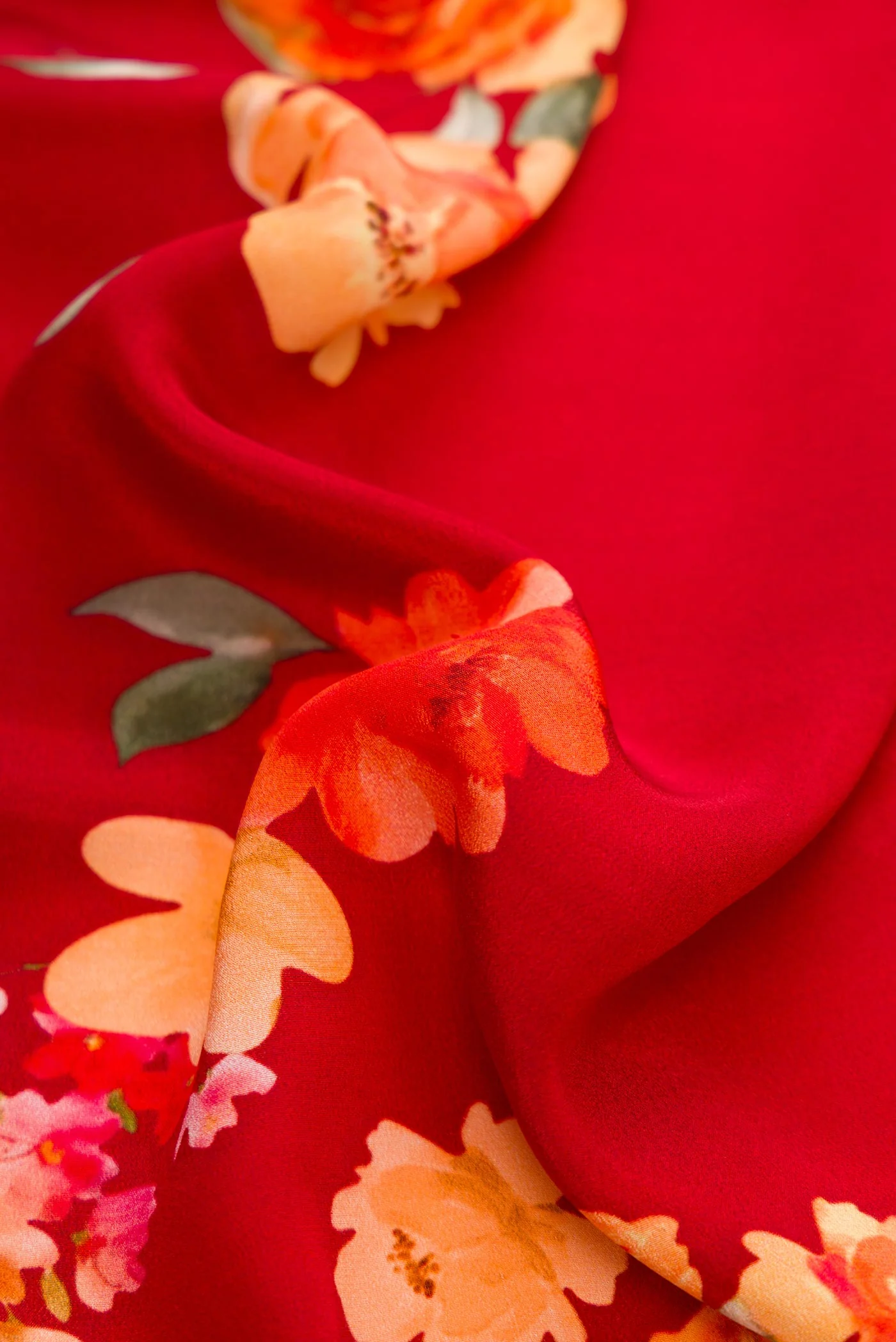 Red Mysore Crepe Saree - Image 2