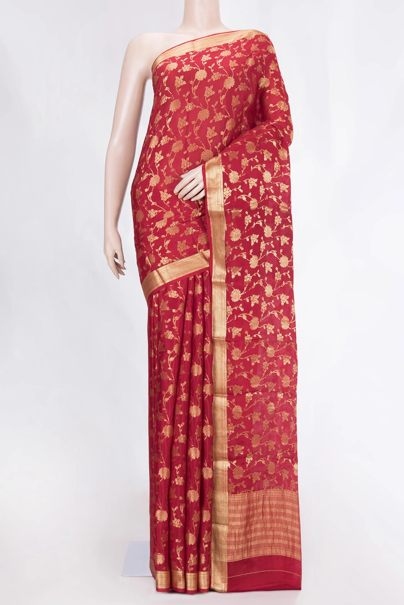 Red Mysore Crepe Saree