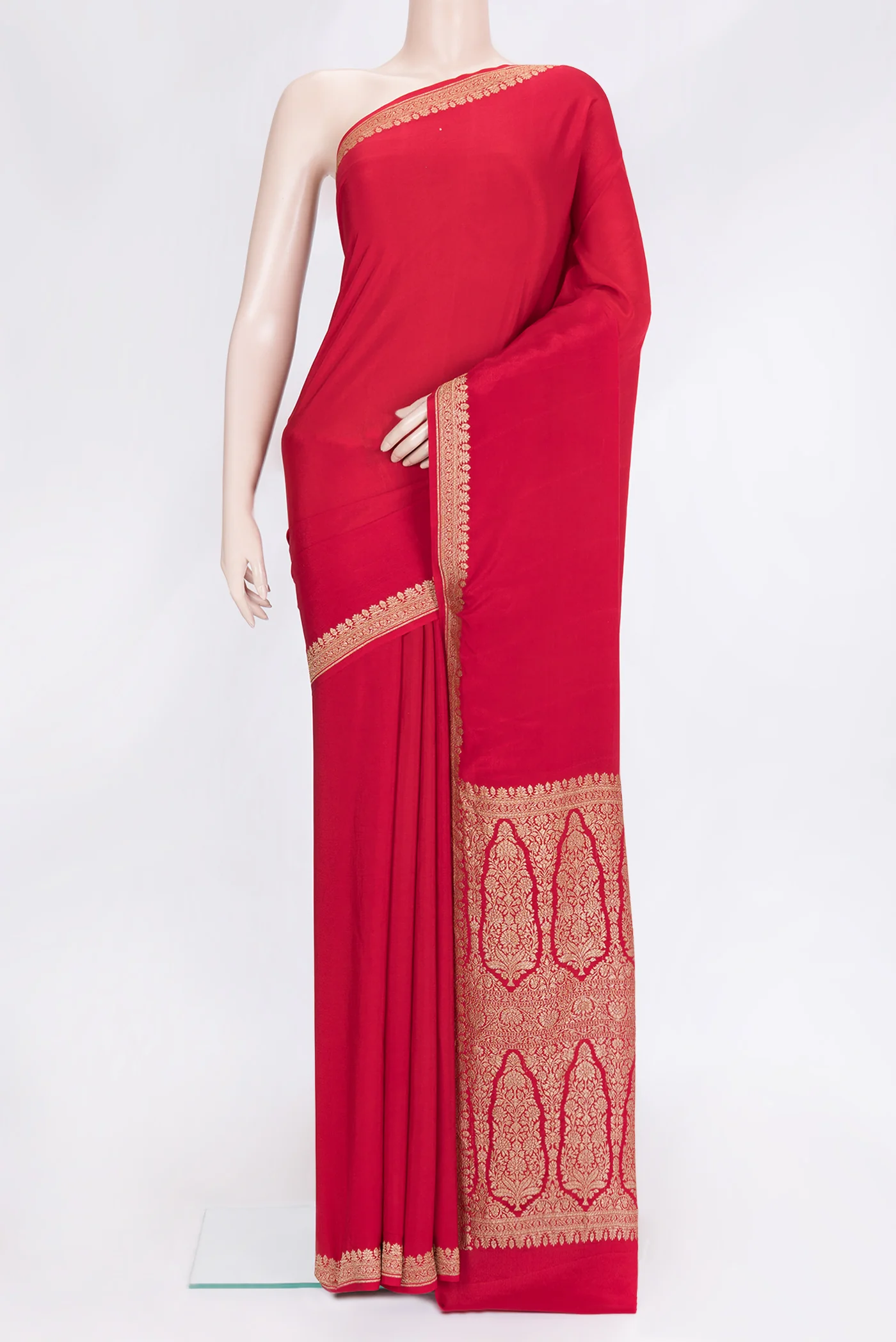 Red Mysore Crepe Saree