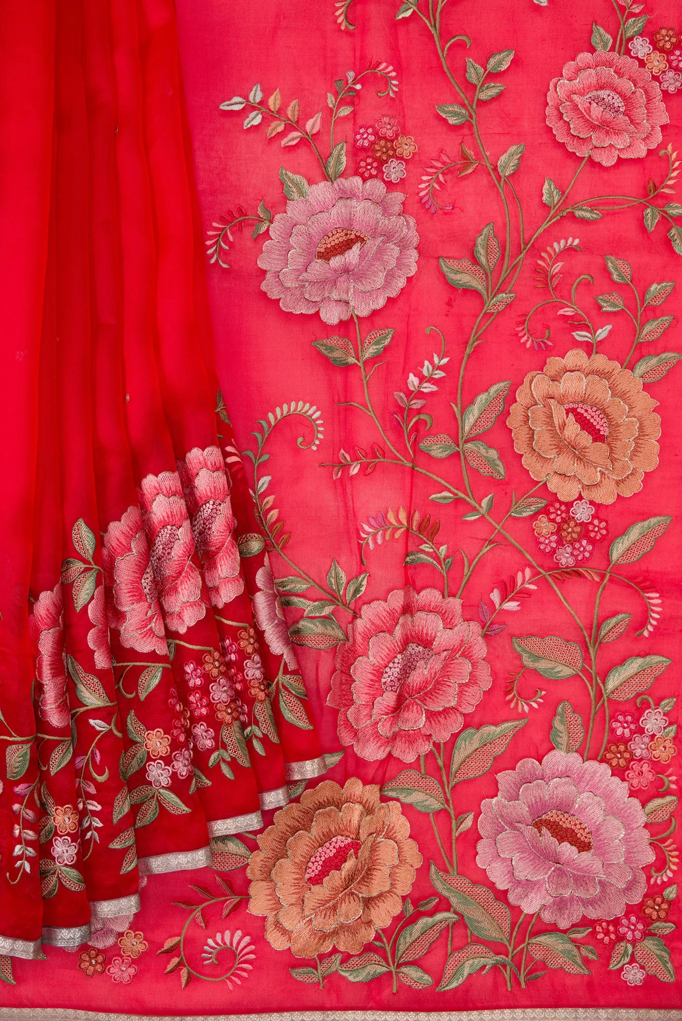 Red Organza Silk Saree - Image 4