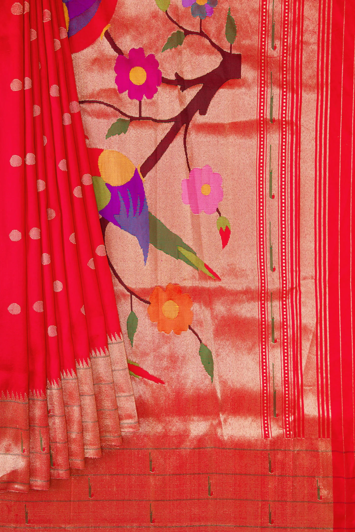 Pink with Red Color Paithani Silk Saree - Image 4