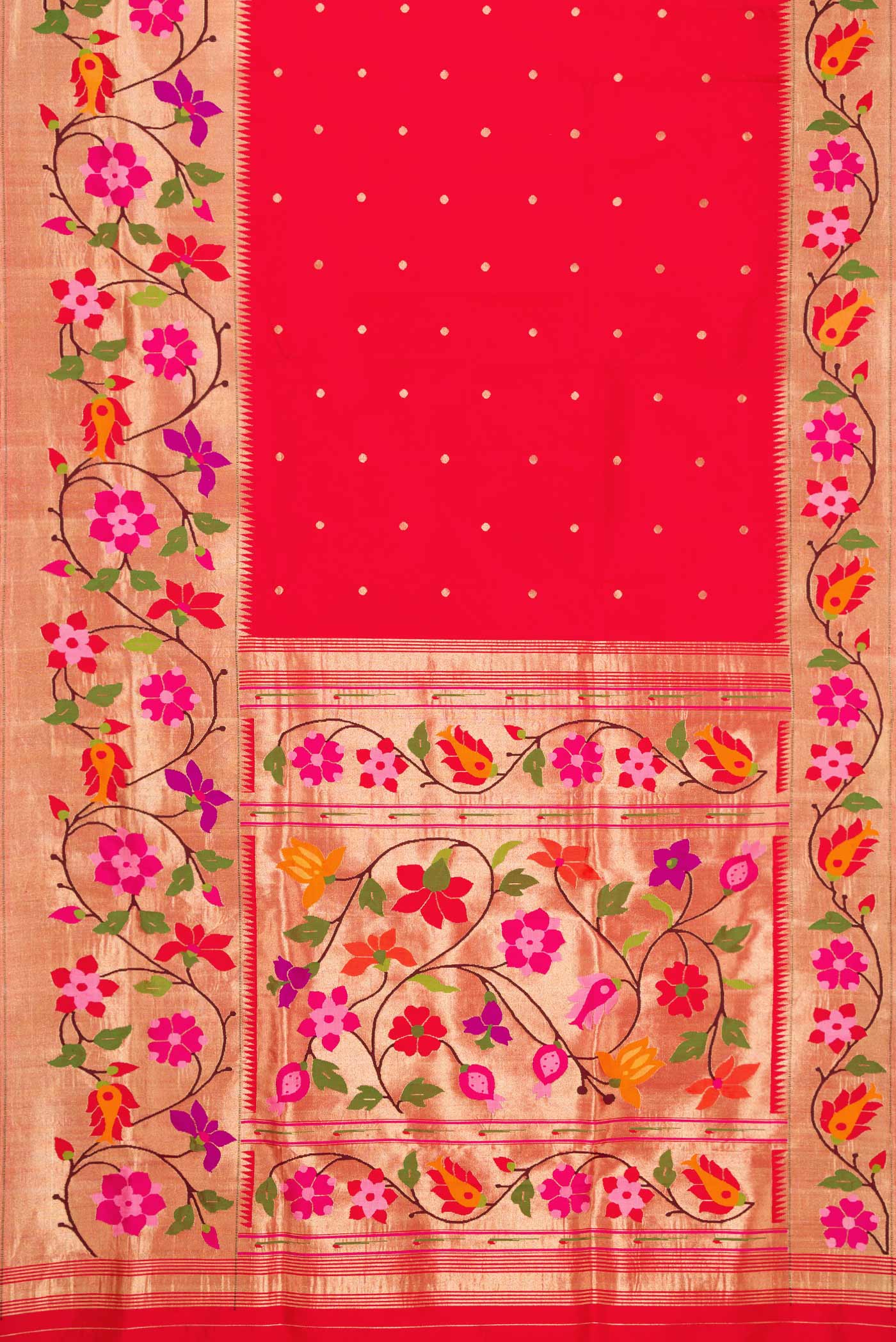 Pure Silk Pure Zari Pink with Red Color Paithani Saree - Image 6