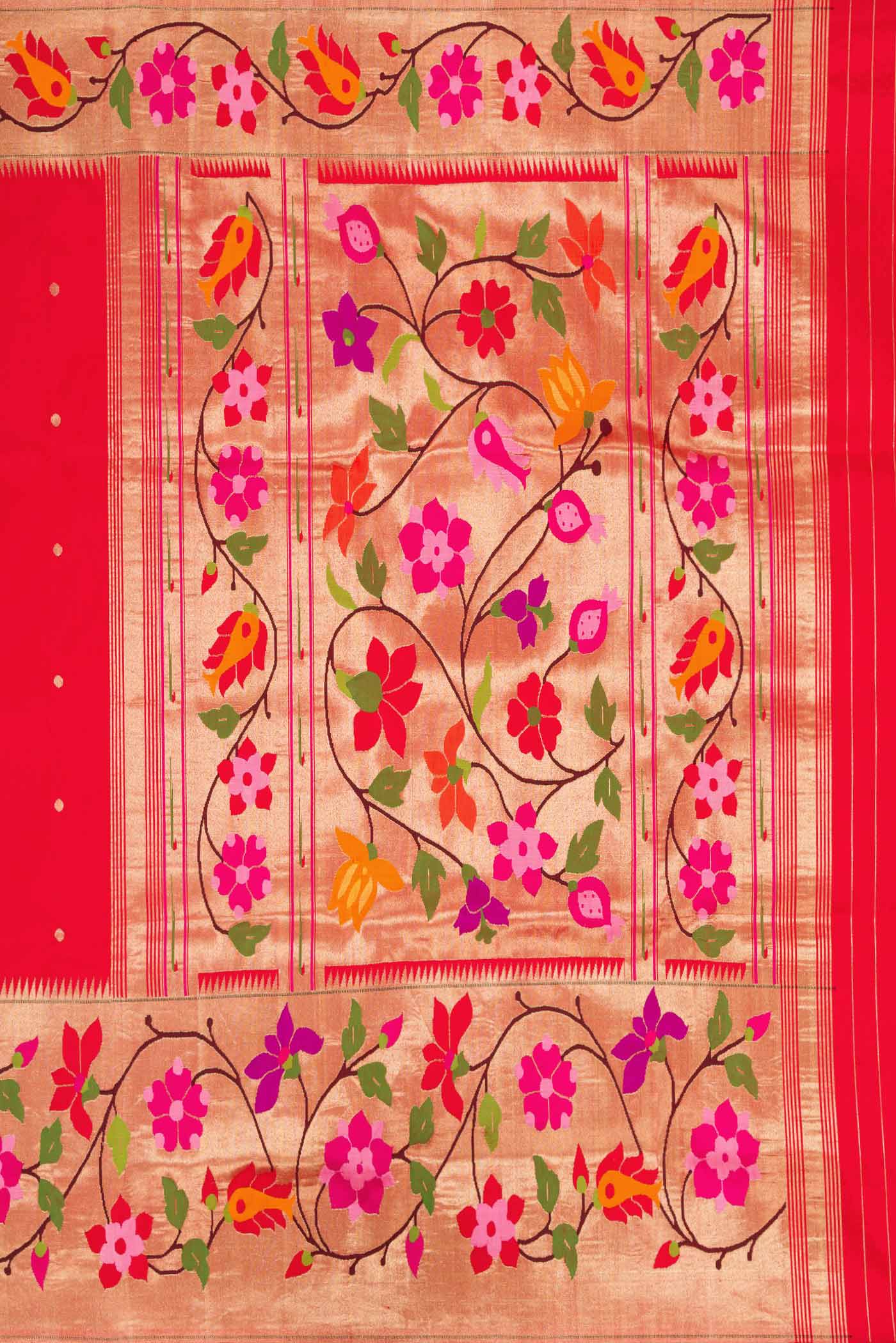 Pure Silk Pure Zari Pink with Red Color Paithani Saree - Image 7