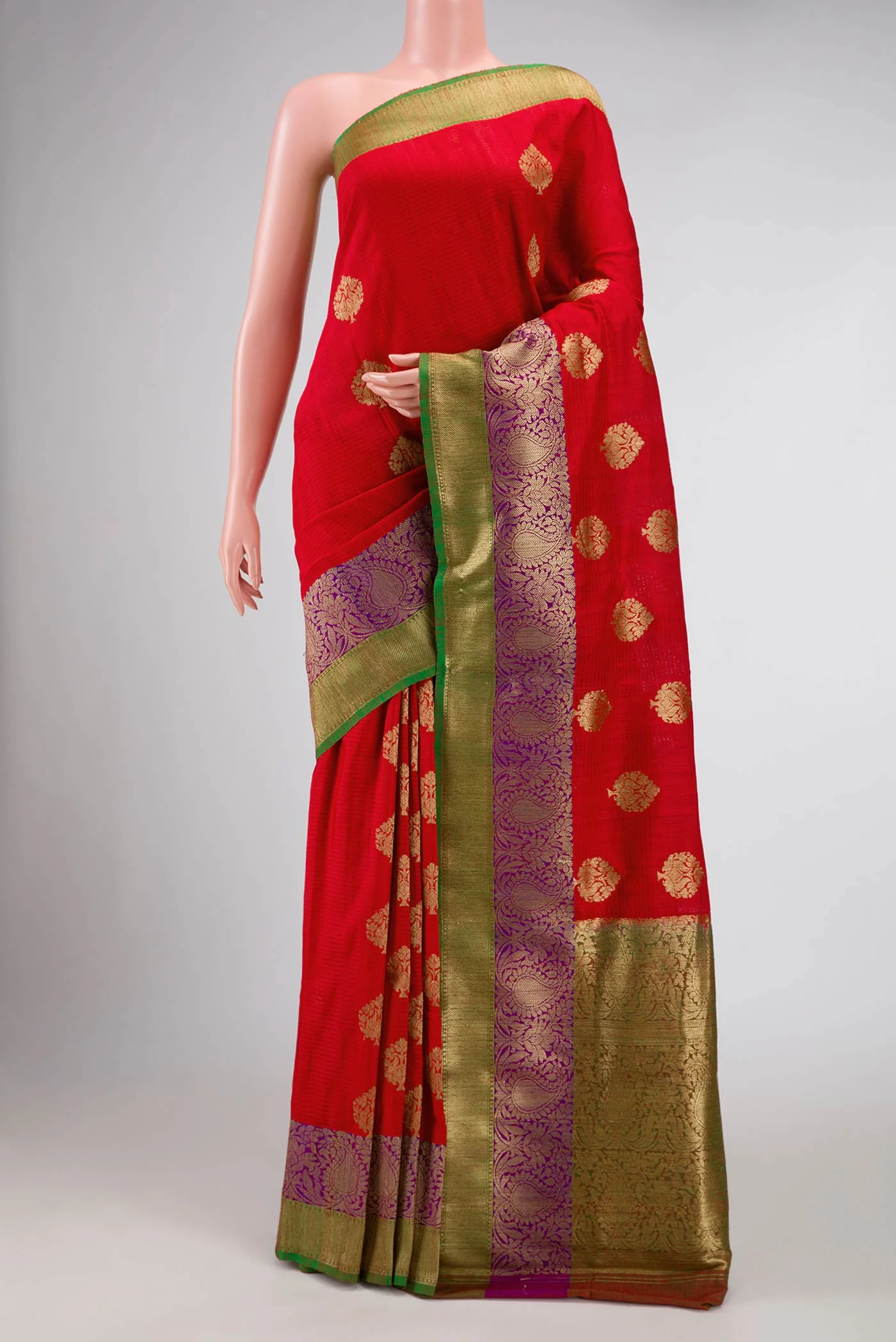 Red Banarasi Tussar Silk Saree