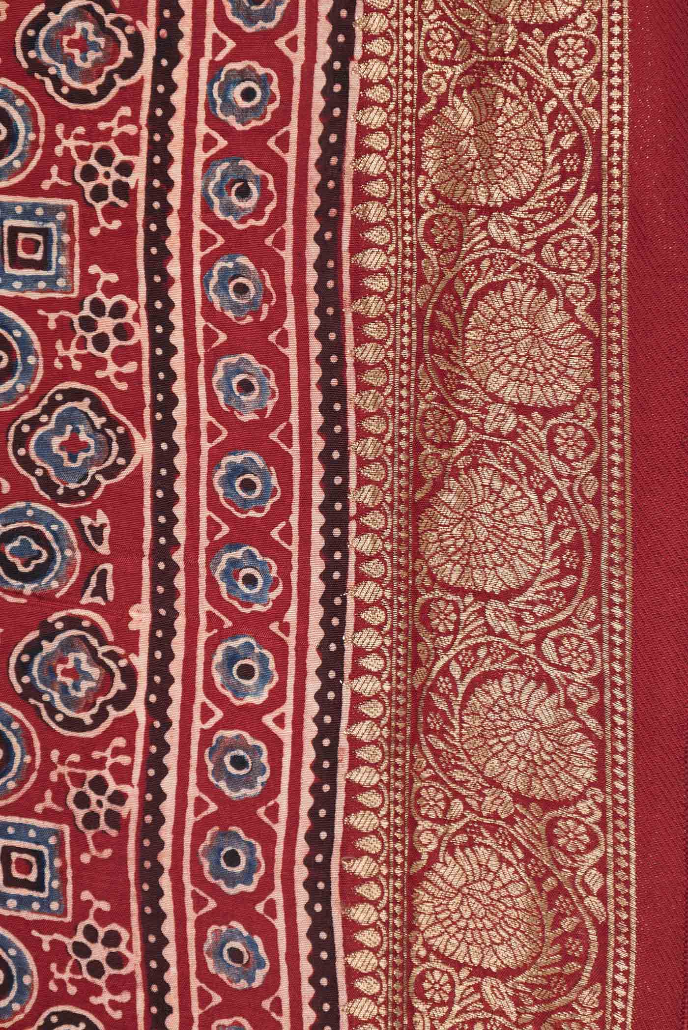 Red Dual Tone Satin Ruffle Saree - Image 3