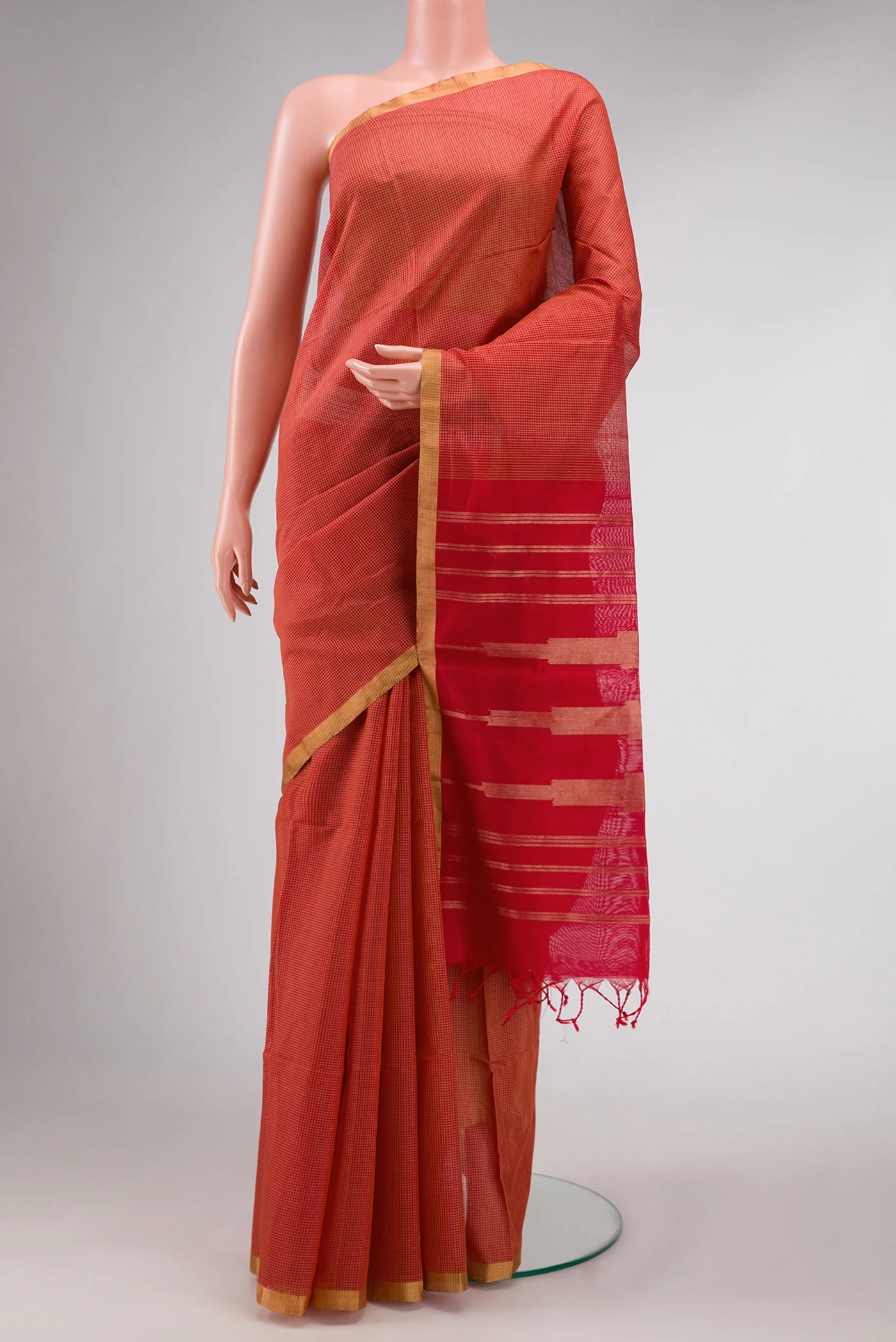 Red Dual Tone Silk Cotton Saree