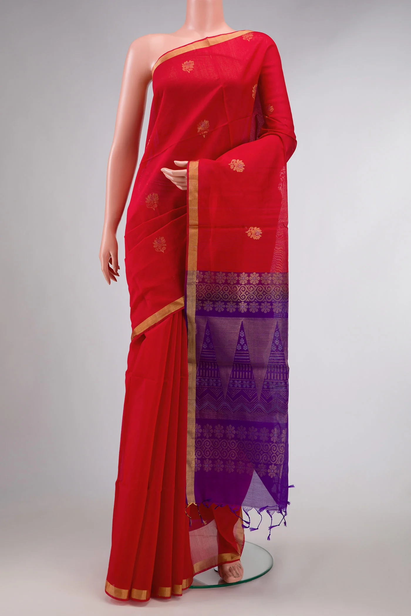 Red Dual Tone Silk Cotton Saree
