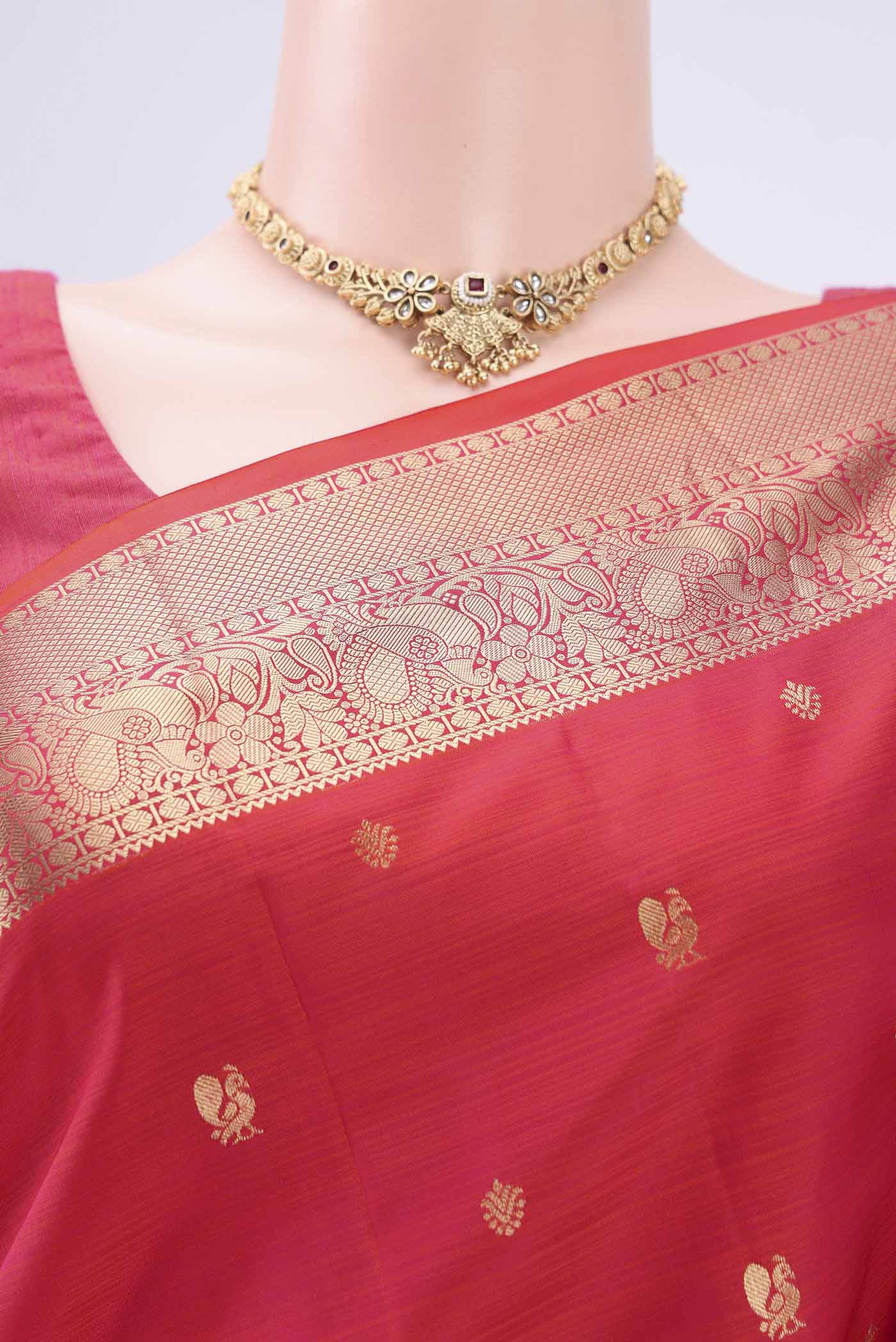 Pink with Red Color Soft Silk Saree - Image 2