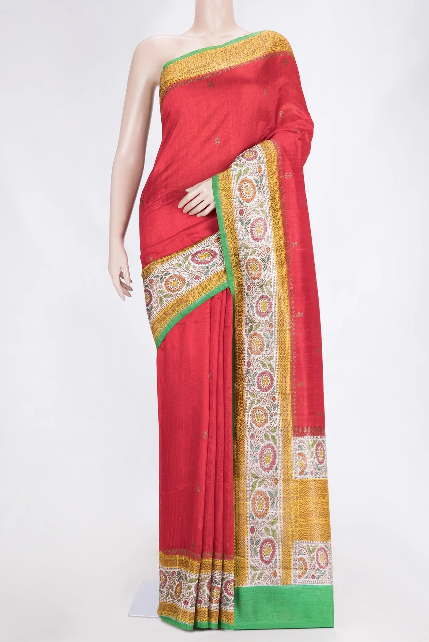 Red Banarasi Tussar Silk Saree