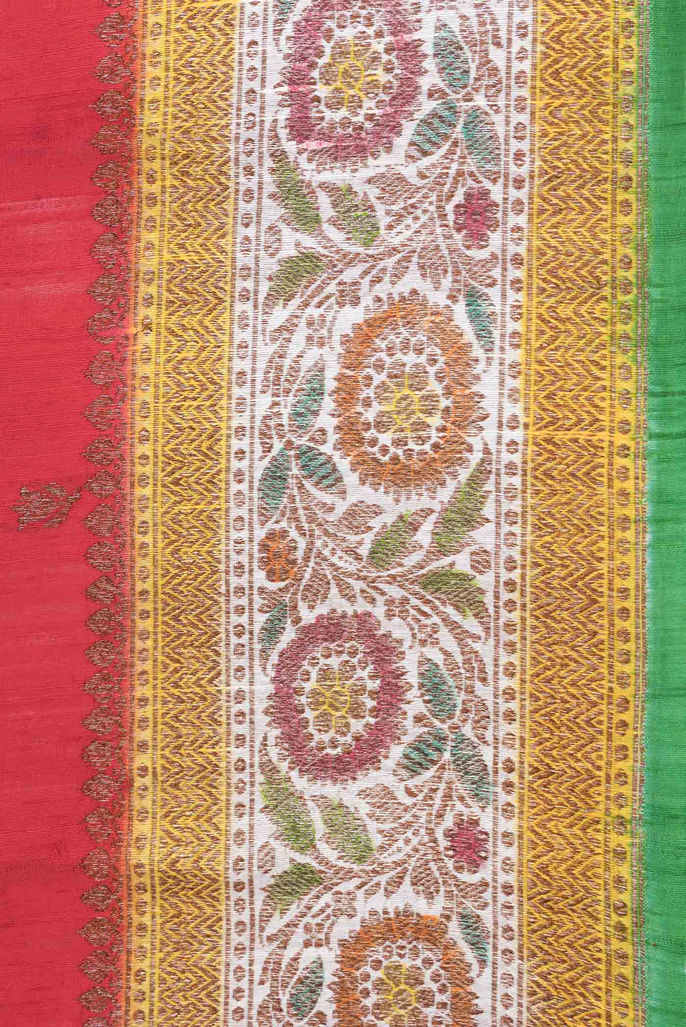 Red Banarasi Tussar Silk Saree - Image 3