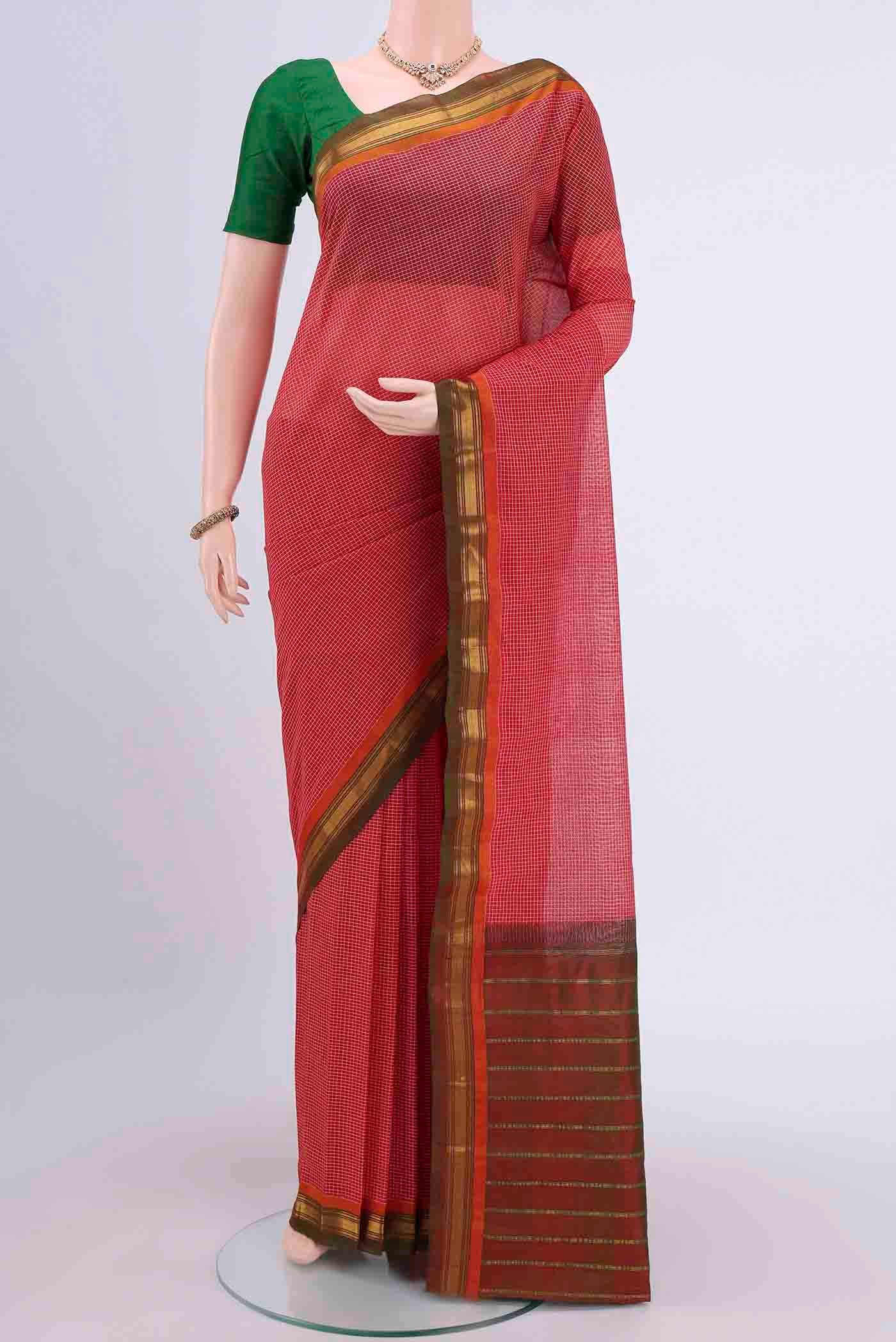 Red Gadwal cotton Saree