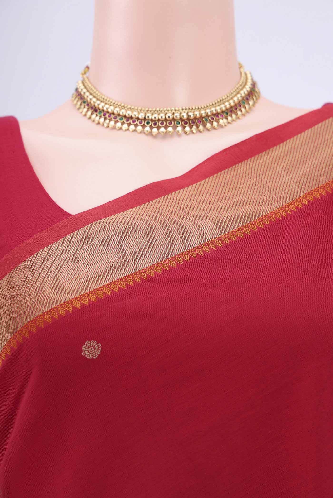 Red Coimbatore Cotton Saree - Image 2