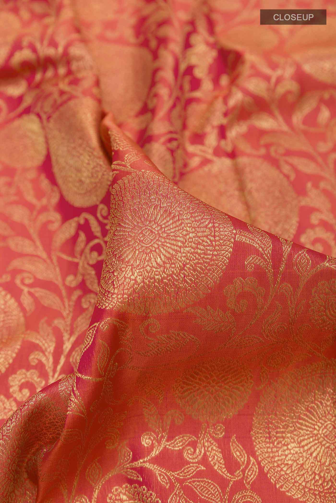 Pink with  Orange Color Kanjivaram Silk Saree - Image 2
