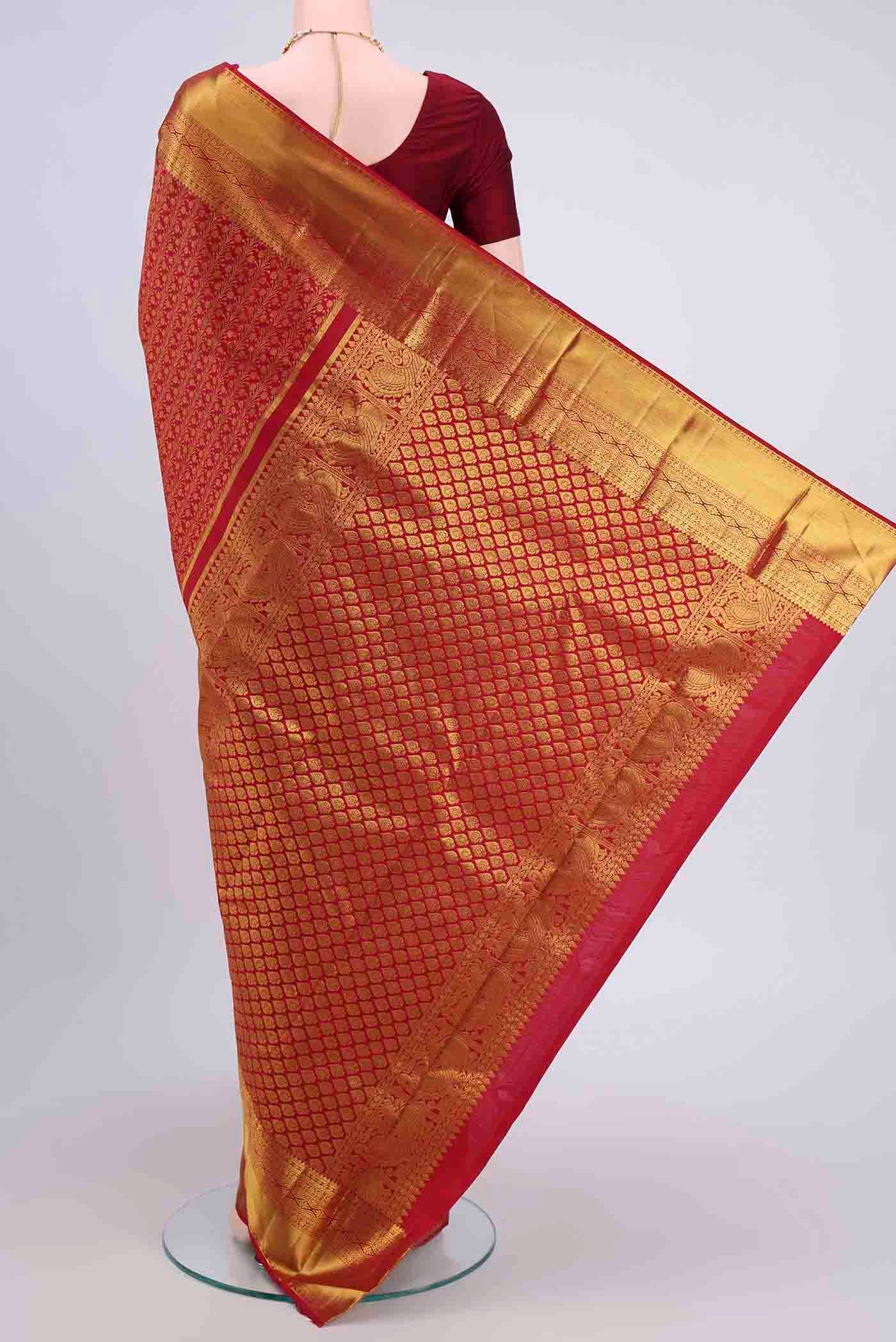 Red Kanchipuram Silk Saree - Image 3