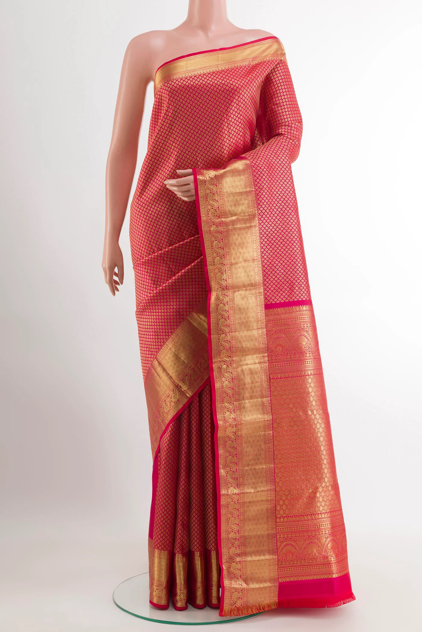 Pink with Red Color Kanchipuram Silk Saree