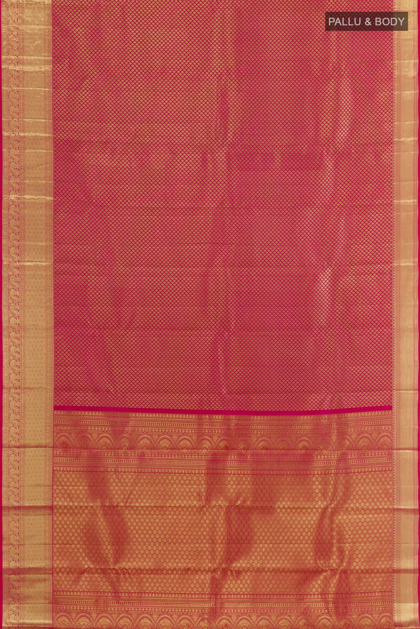 Pink with Red Color Kanchipuram Silk Saree - Image 3
