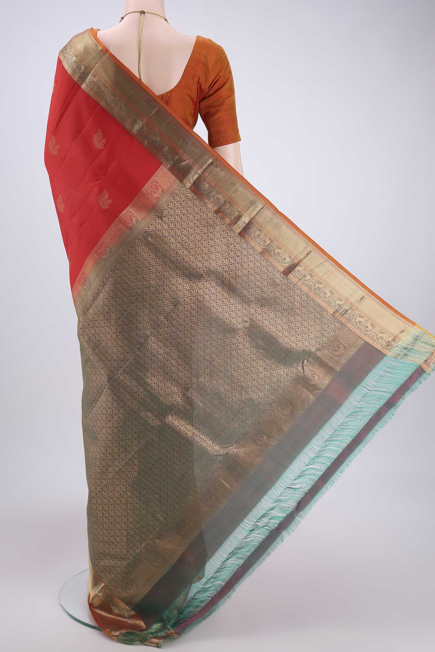 Red Kanchipuram Silk Saree - Image 3