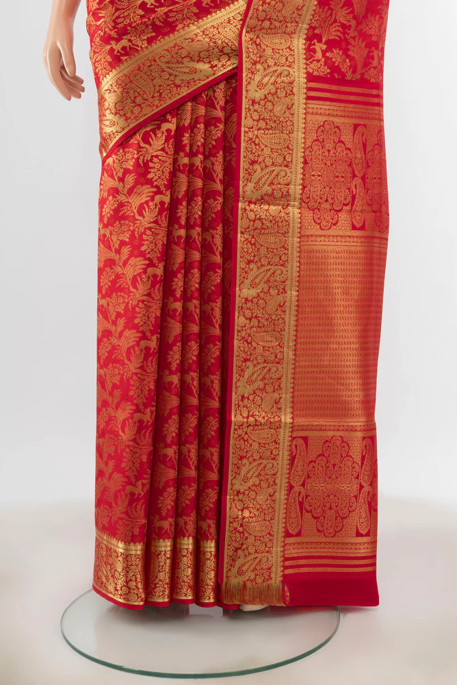 Red Kanchipuram Silk Saree - Image 3