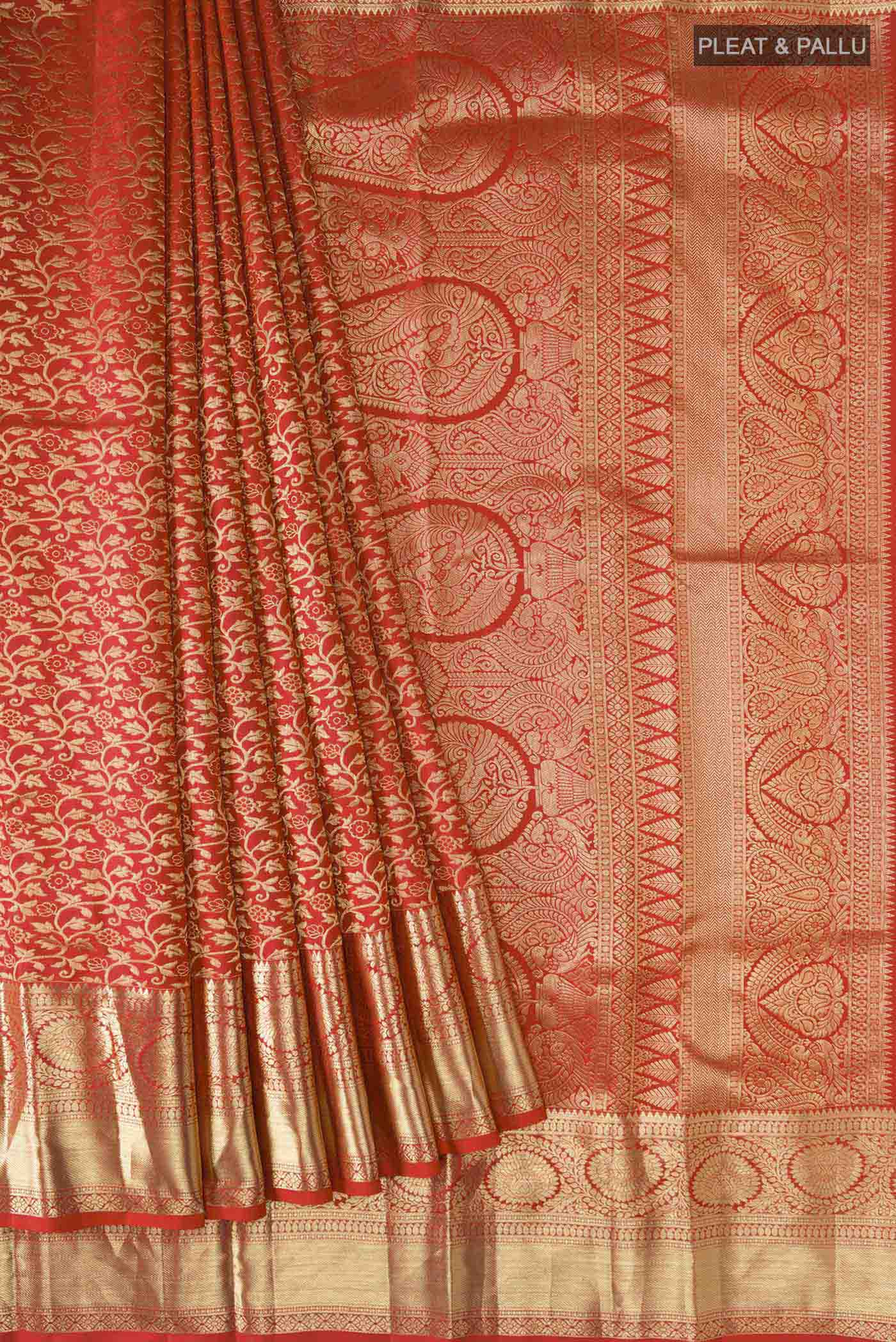 Orange Kanjivaram Silk Saree - Image 4
