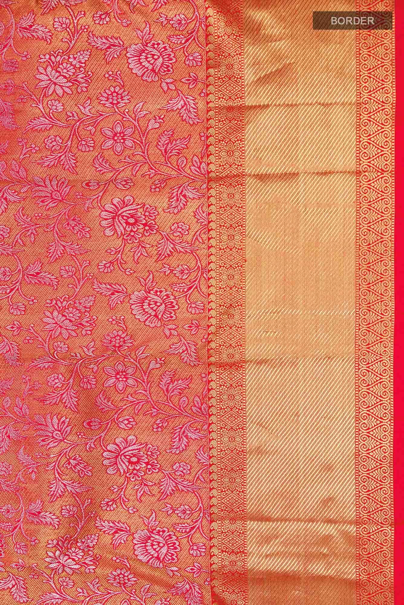 Pure Silk Pure Zari Orange with Gold Color Kanjivaram Saree - Image 5