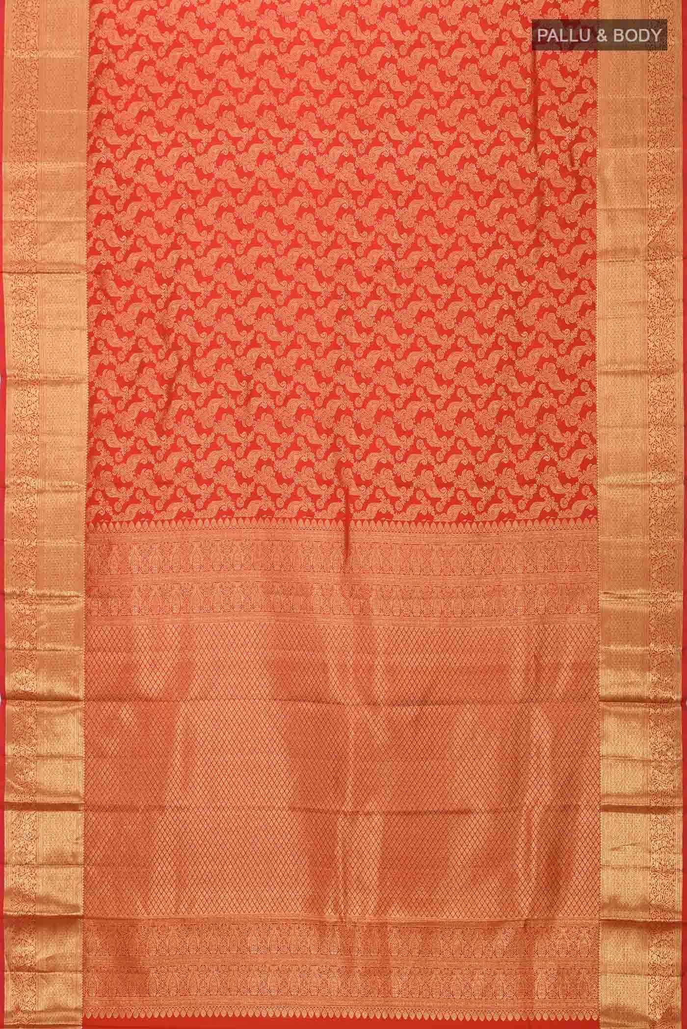 Orange Kanchipuram Silk Saree - Image 4