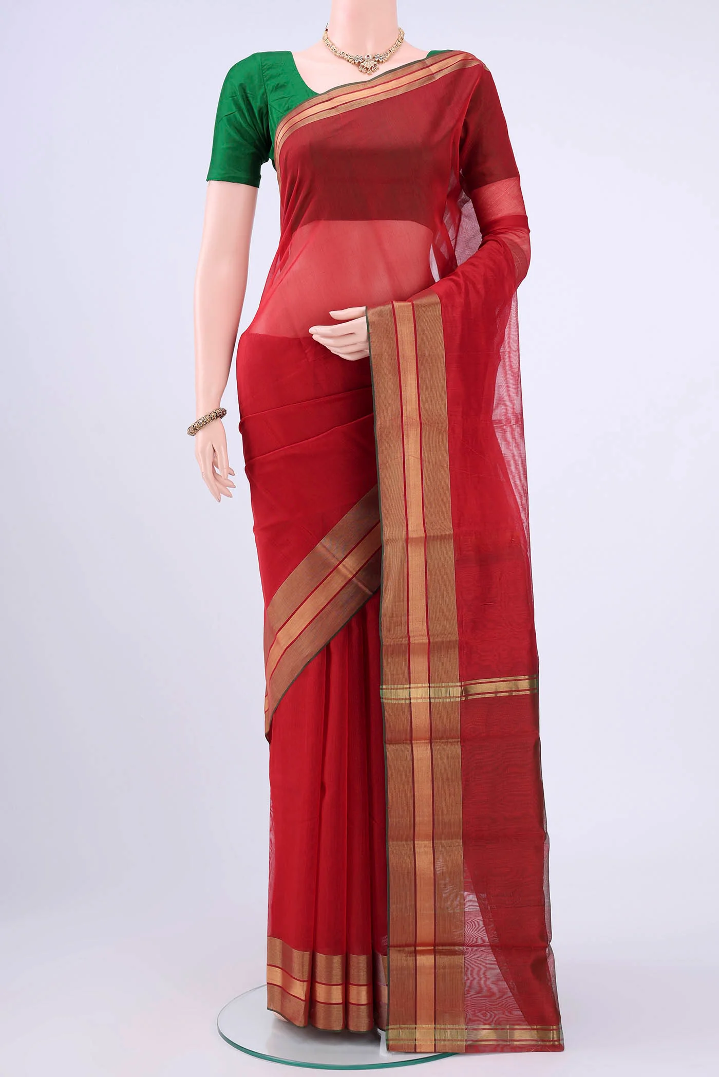 Red Kora Cotton Saree