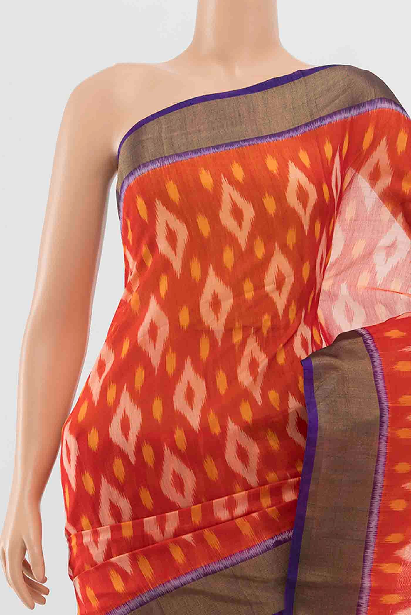Red Kora Cotton Saree - Image 2