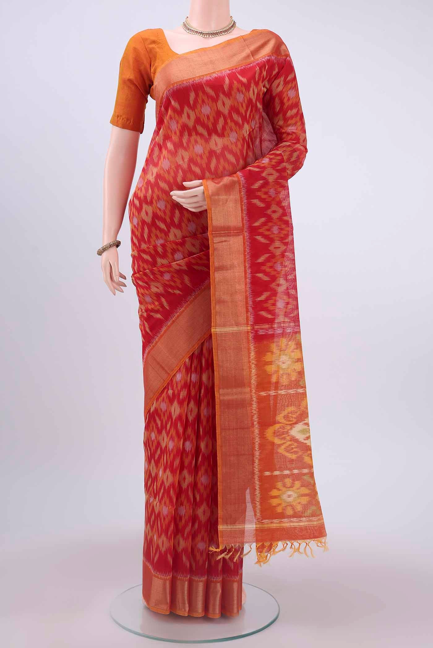 Red Kora Cotton Saree