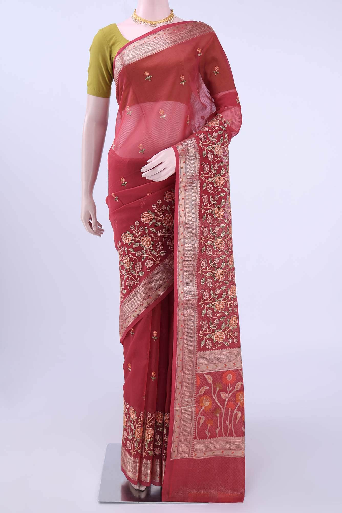 Red Kota Cotton Saree - Image 2