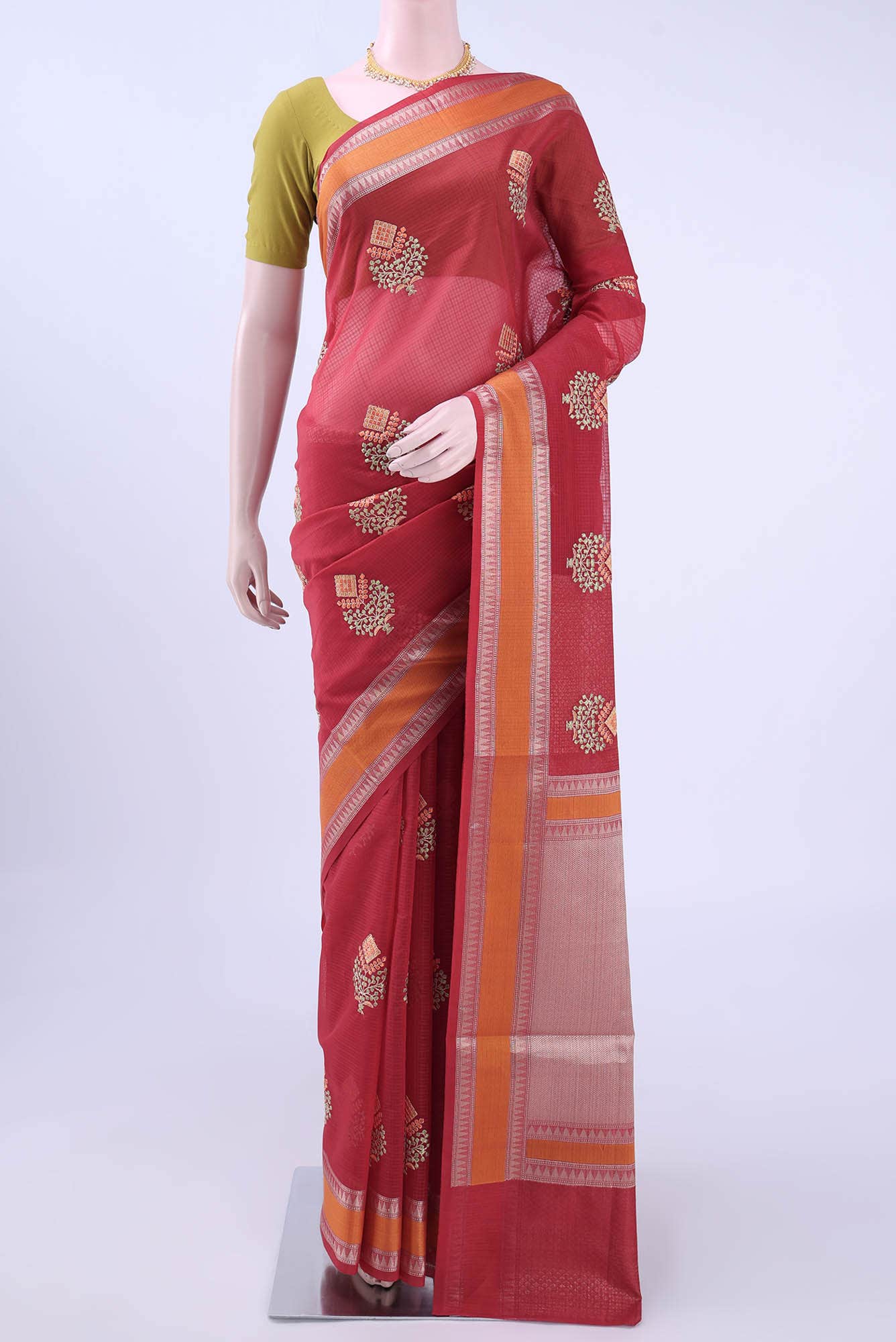 Red Kota Cotton Saree