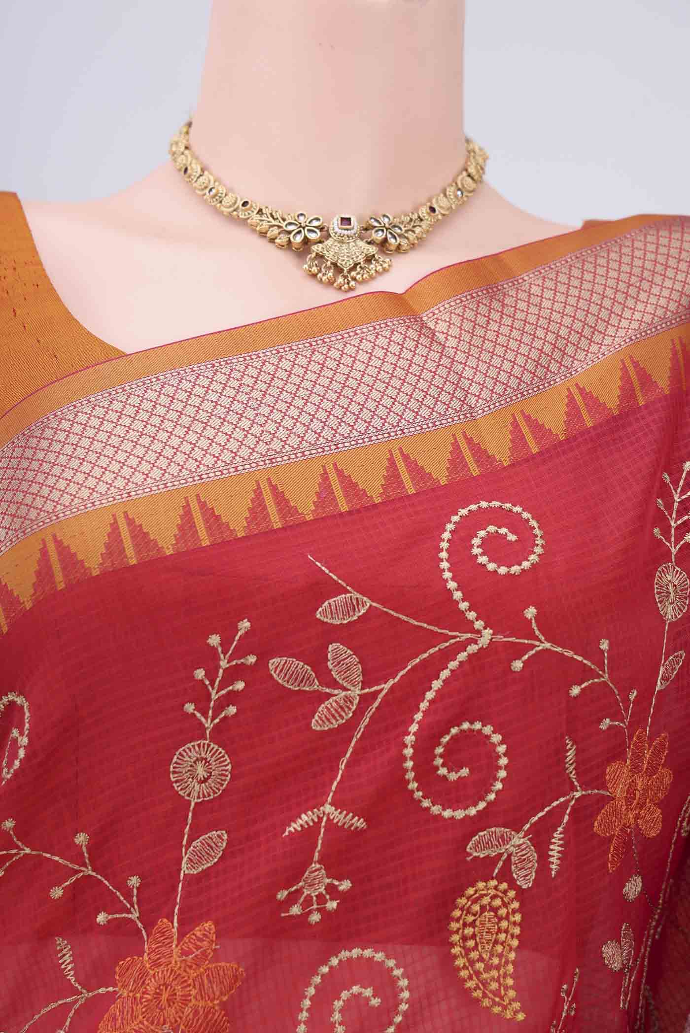 Red Kota Cotton Saree - Image 2
